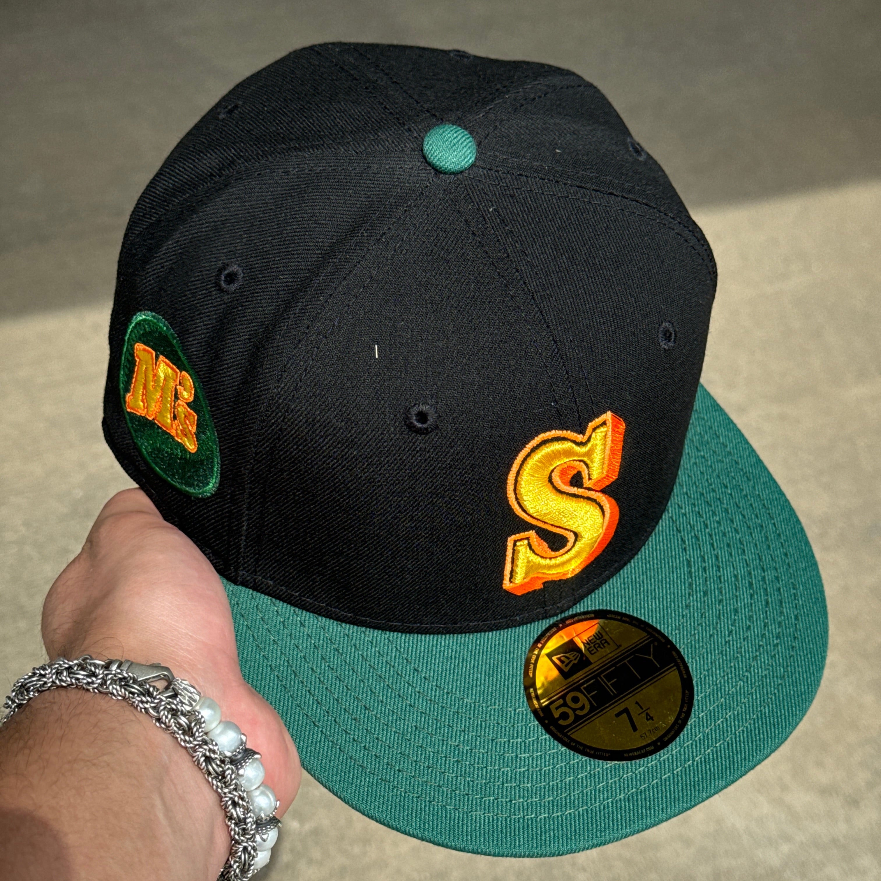 NEW 1/4 Black Seattle Mariners M's Logo 59fifty New Era Fitted Hat Cap