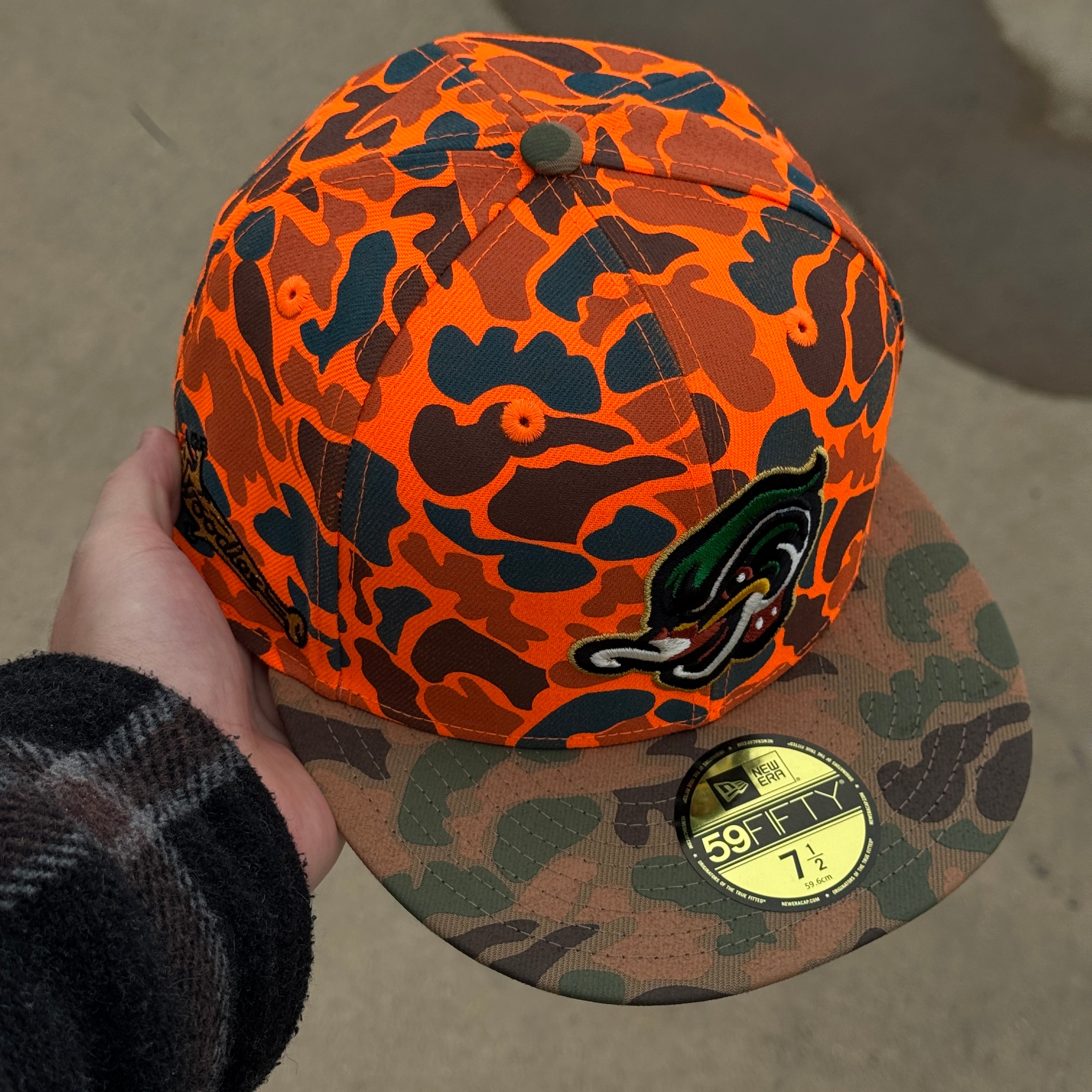 NWT 1/2 Orange Camo Eastwood Ducks 59fifty New Era Fitted Hat Cap