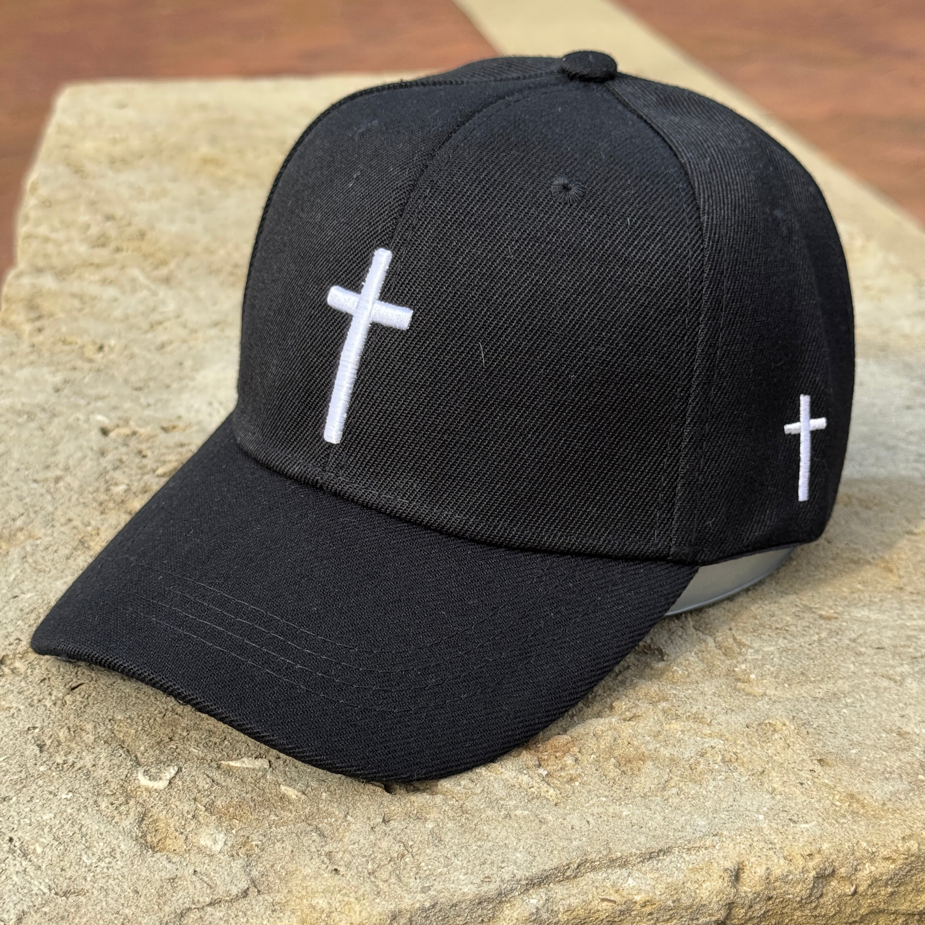 Cross Embroidered Christian Black Baseball Cap Adjustable Hat Jesus Simple