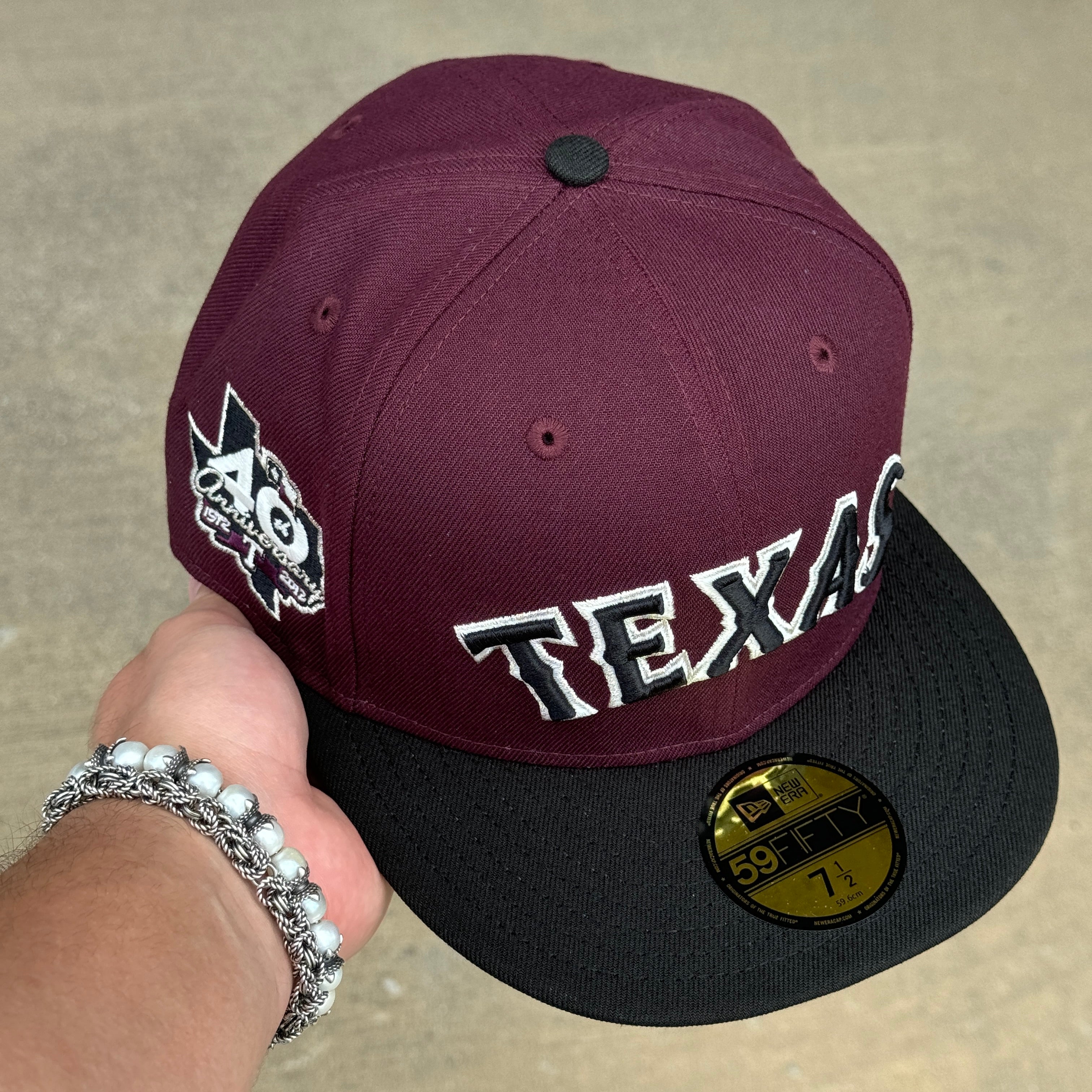 NEW 1/2 Maroon Dallas Texas Rangers 40th Anniversary 59fifty New Era Fitted Hat Cap