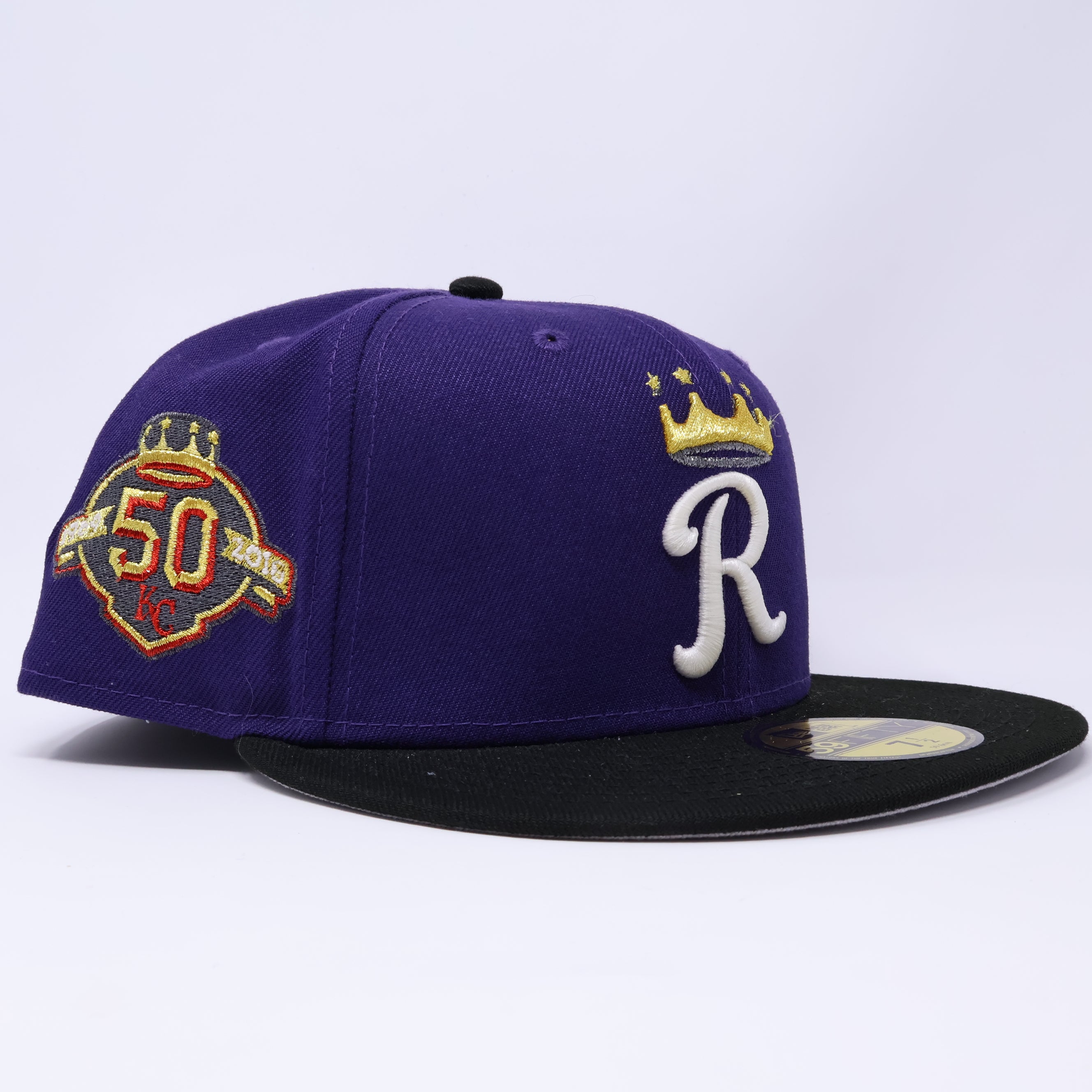NWT 1/2 Purple Kansas City Royals 50th Anniversary 59fifty New Era Fitted Hat Cap