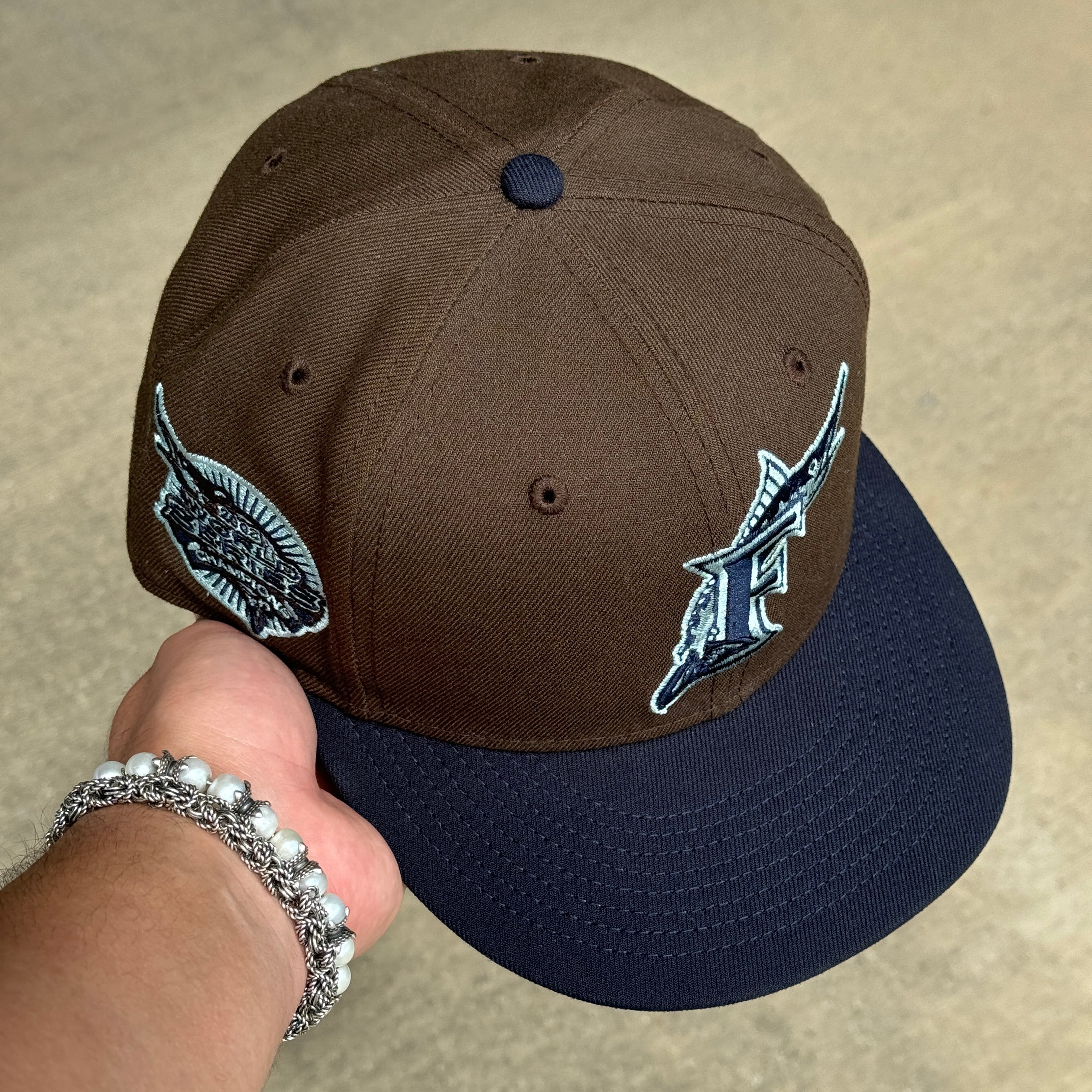 USED 3/4 Brown Florida Marlins 2002 World Series 59fifty New Era Fitted Hat Cap