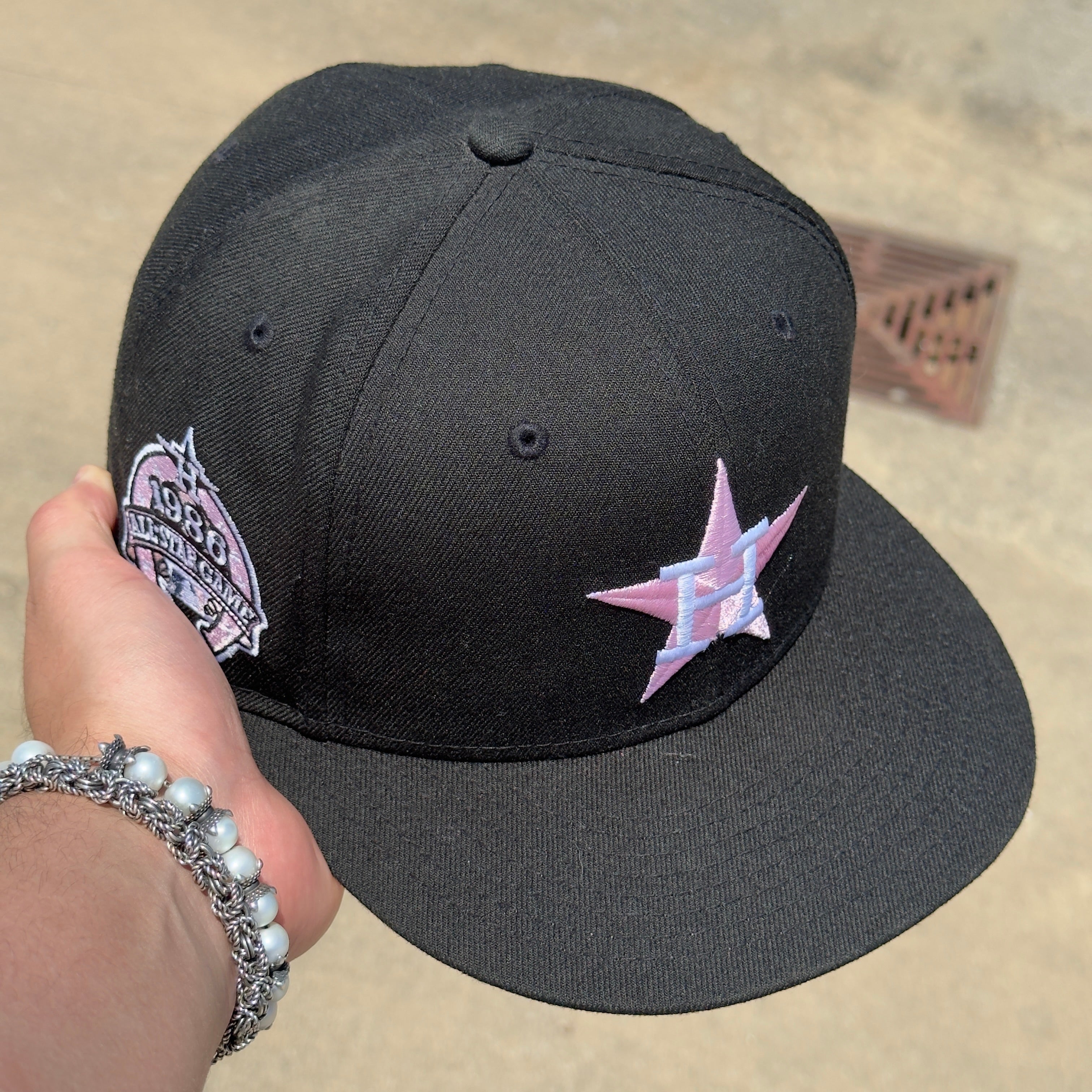 1/2 USED Black Pink Houston Astros 1986 All Star Game 59fifty New Era Fitted Hat Cap