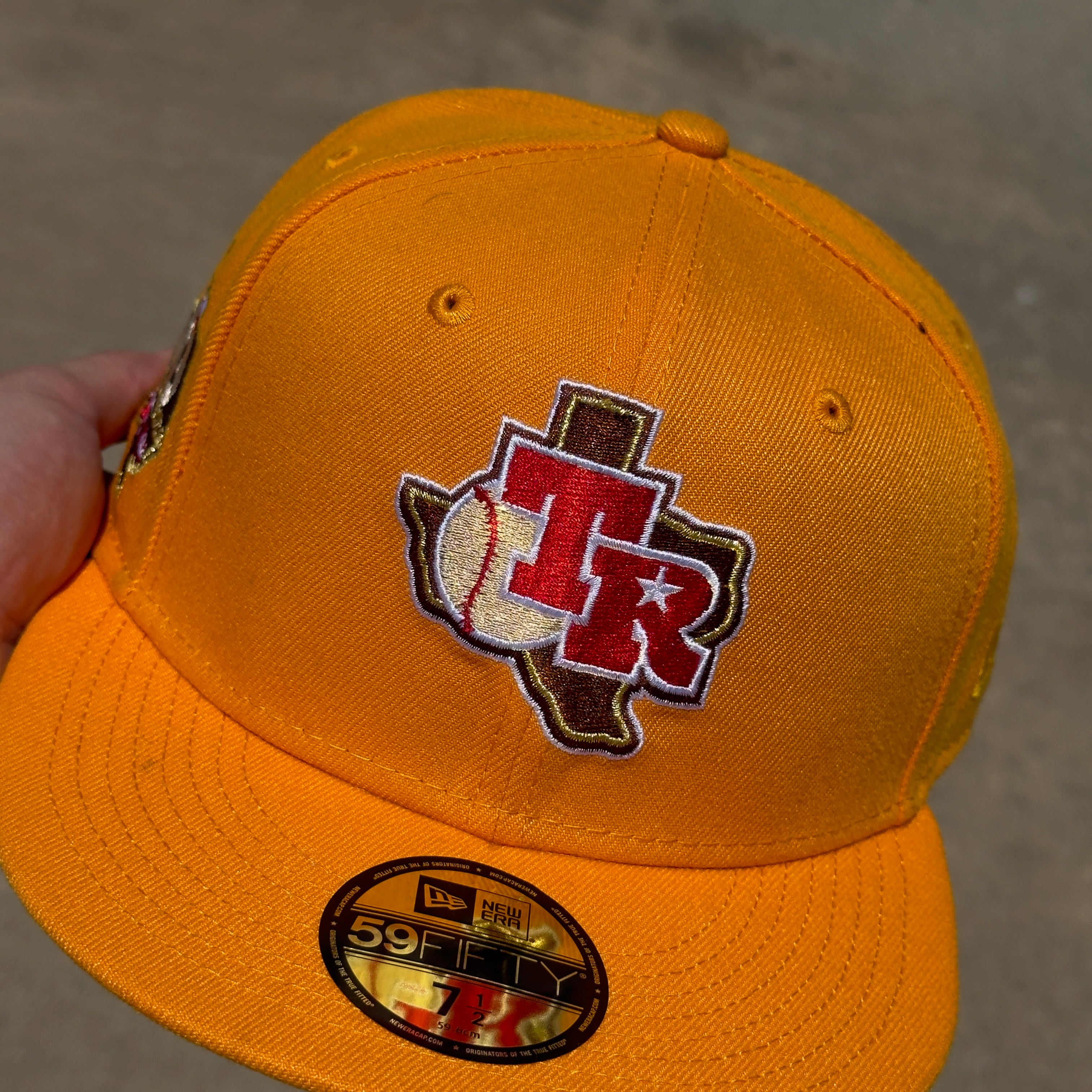 1/2 NEW Yellow Dallas Texas Rangers 40th Anniversary Hatclub 59fifty New Era Fitted Hat Cap