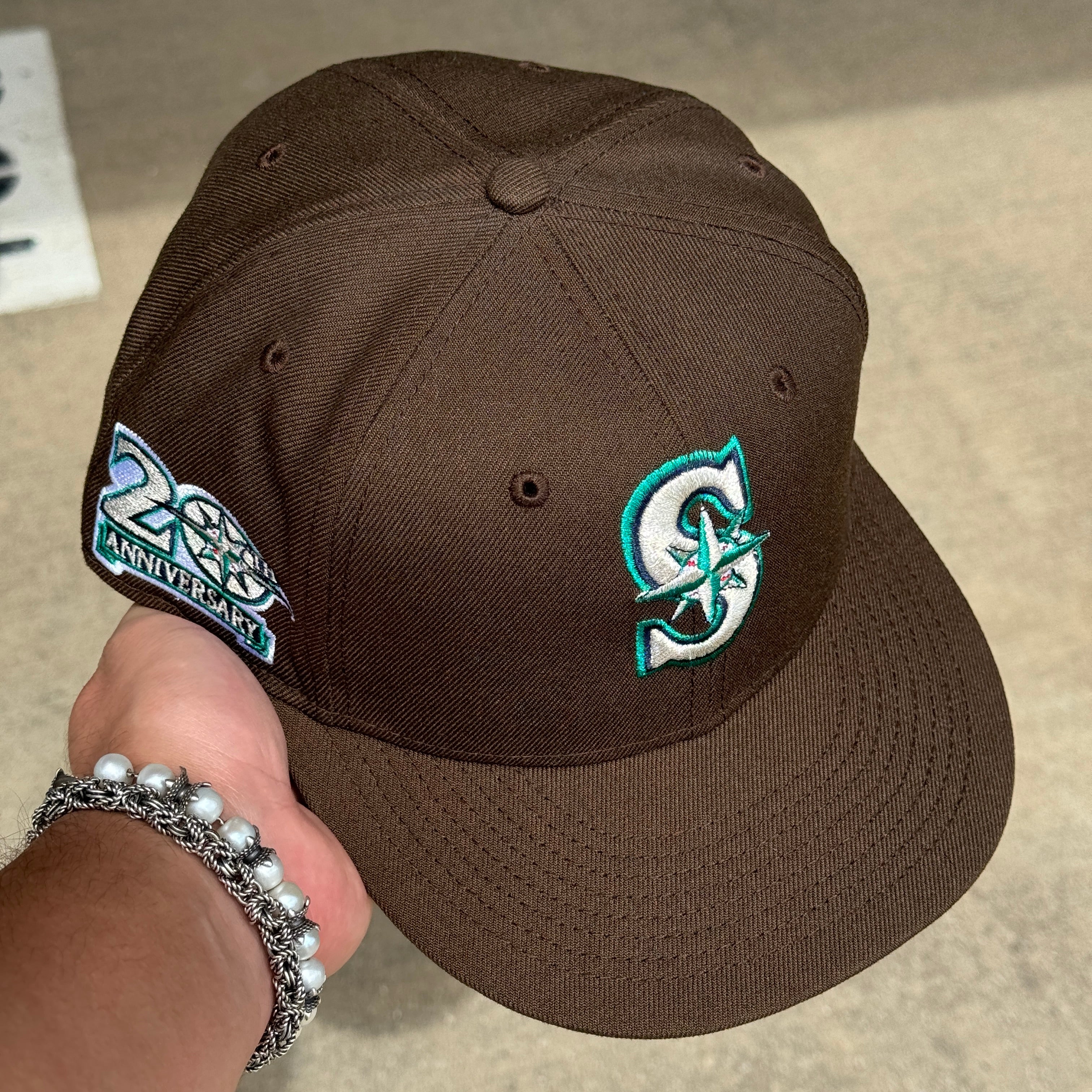 USED 3/4 Brown Seattle Mariners 20th Anniversary 59fifty New Era Fitted Hat Cap