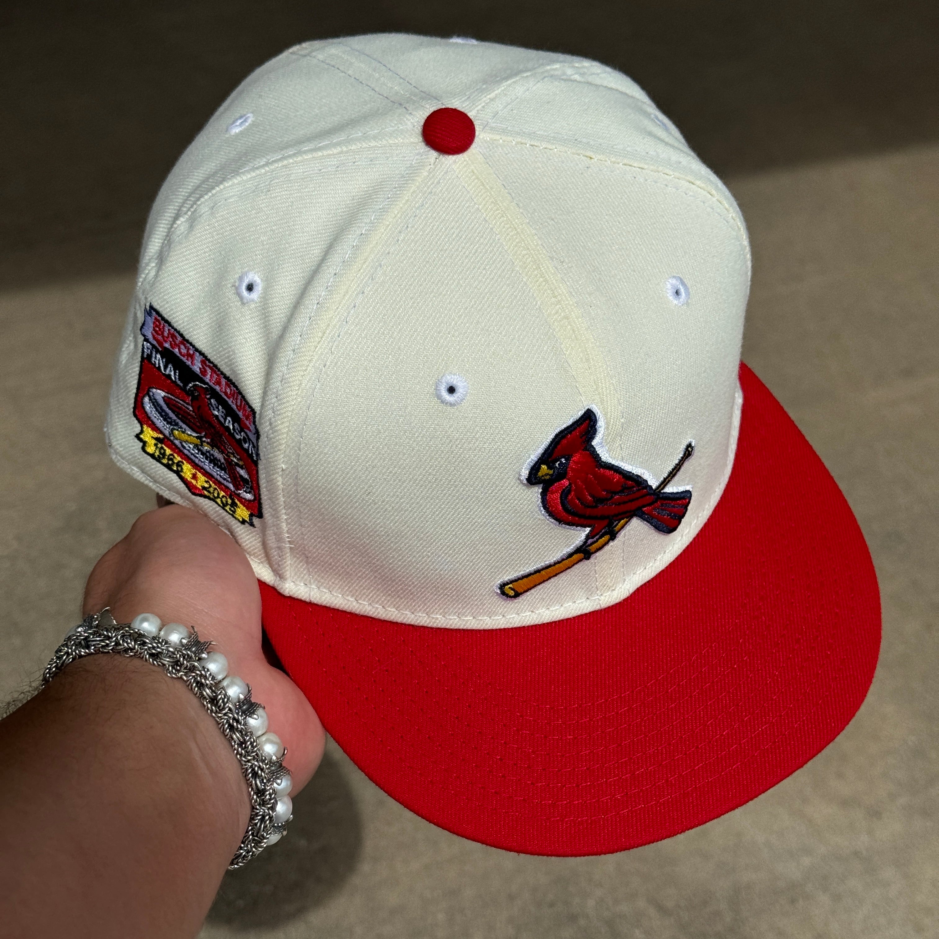 USED 3/4 Chrome St. Louis Cardinals Busch Stadium 59fifty  New Era Fitted Hat Cap