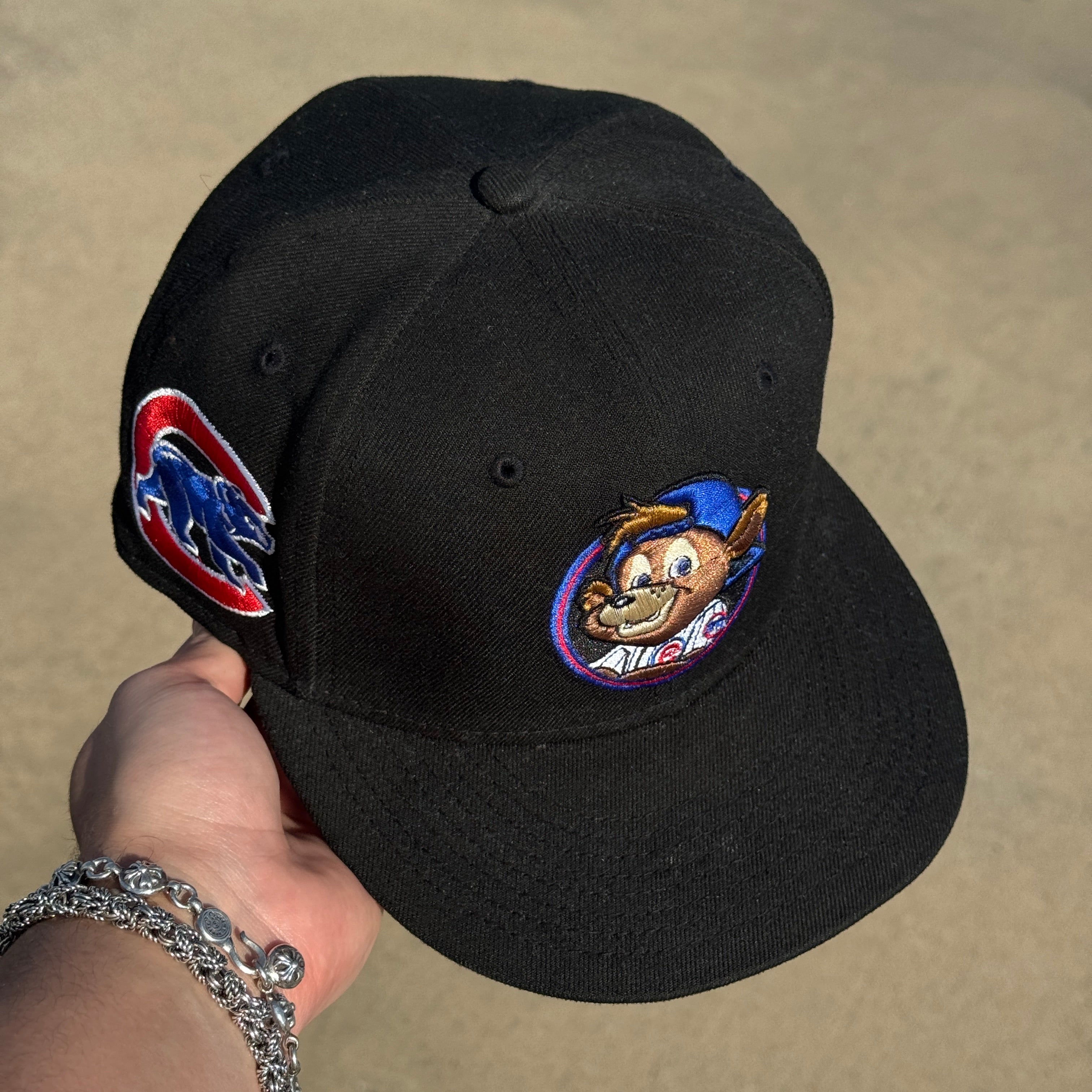 USED 1/2 Black Chicago Cubs Clark Mascot 59fifty New Era Fitted Hat Cap