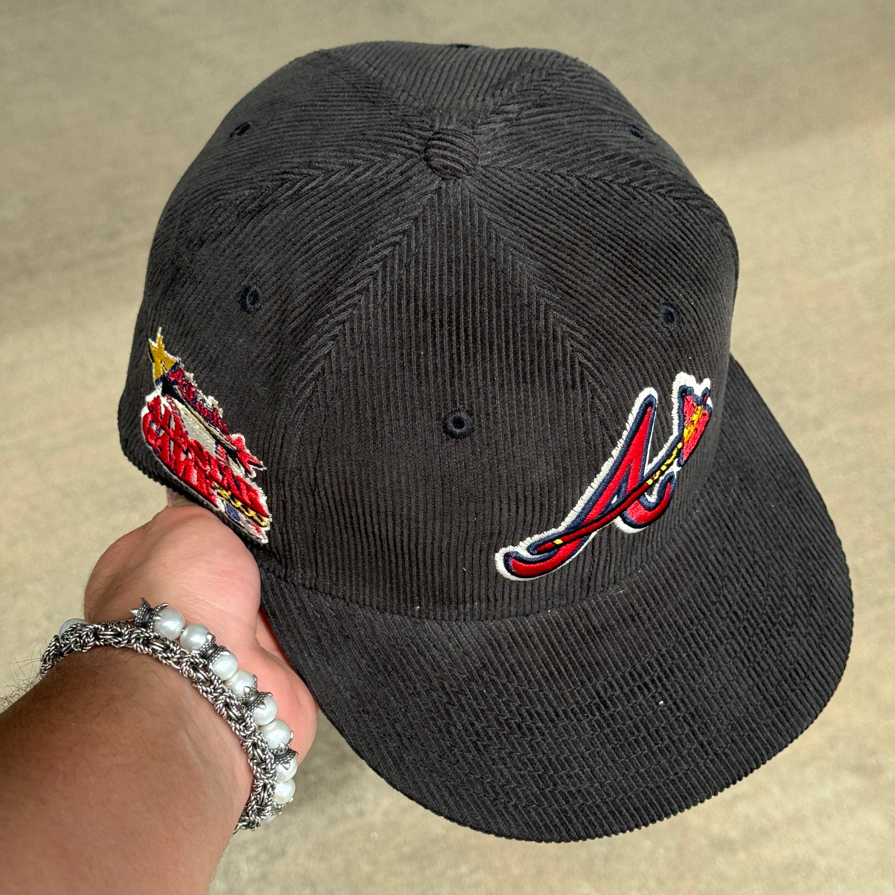 USED 5/8 Black Corduroy Atlanta Braves 2000 All Star Game 59fifty New Era Fitted Hat Cap