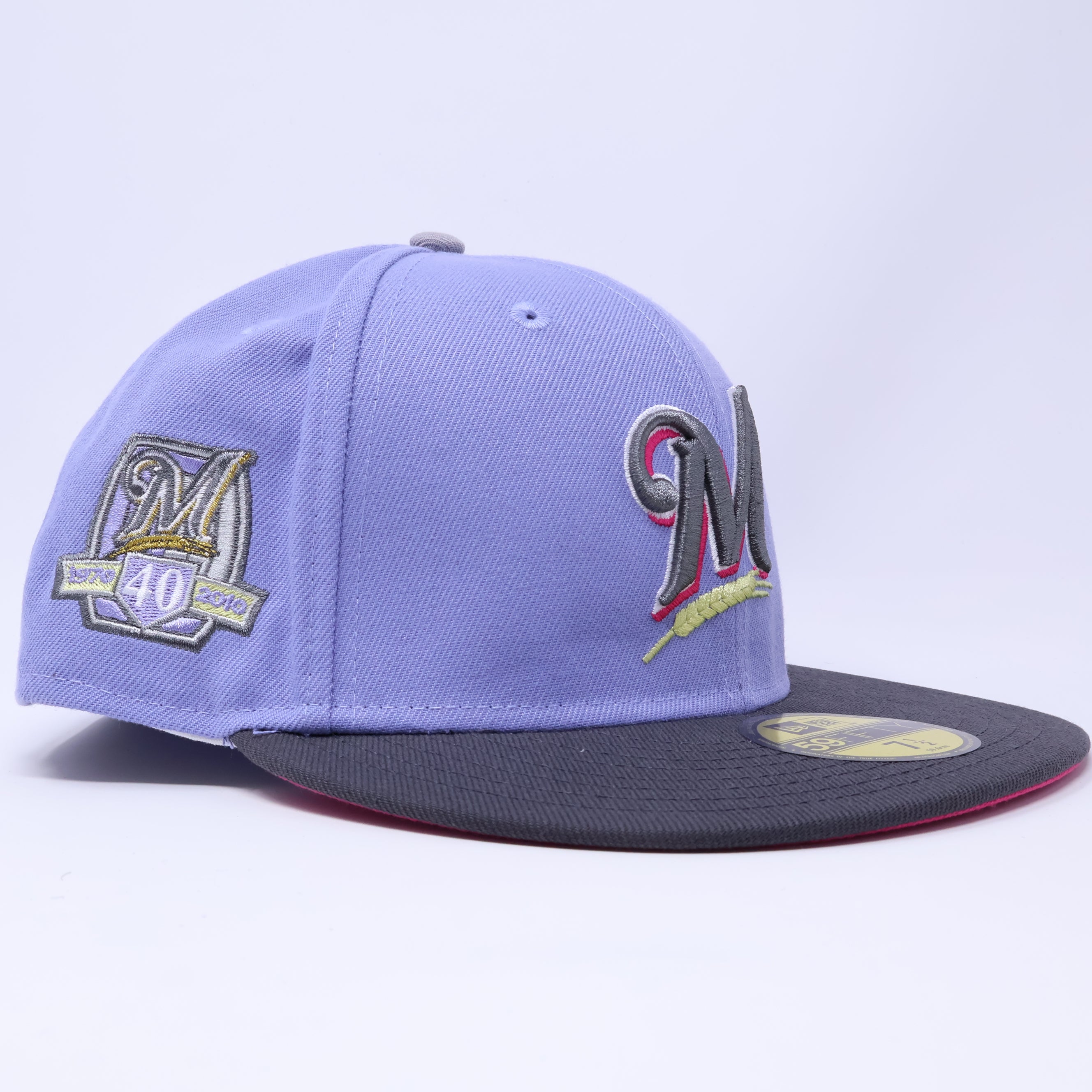 NWT 1/4 Purple Milwaukee Brewers 40th Anniversary 59fifty New Era Fitted Hat Cap