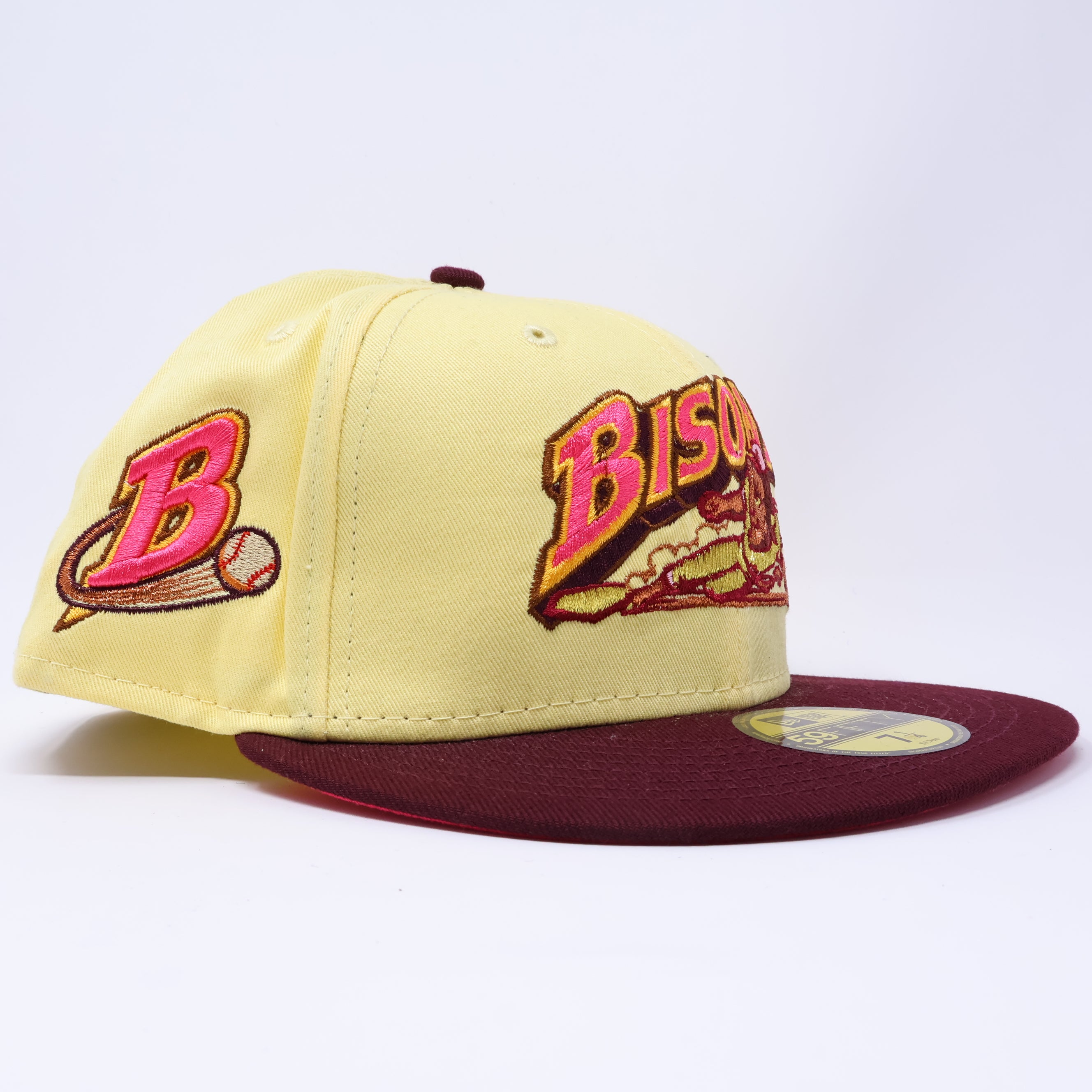 NEW 1/4 Yellow Buffalo Bisons B Logo Minor League 59fifty New Era Fitted Hat Cap