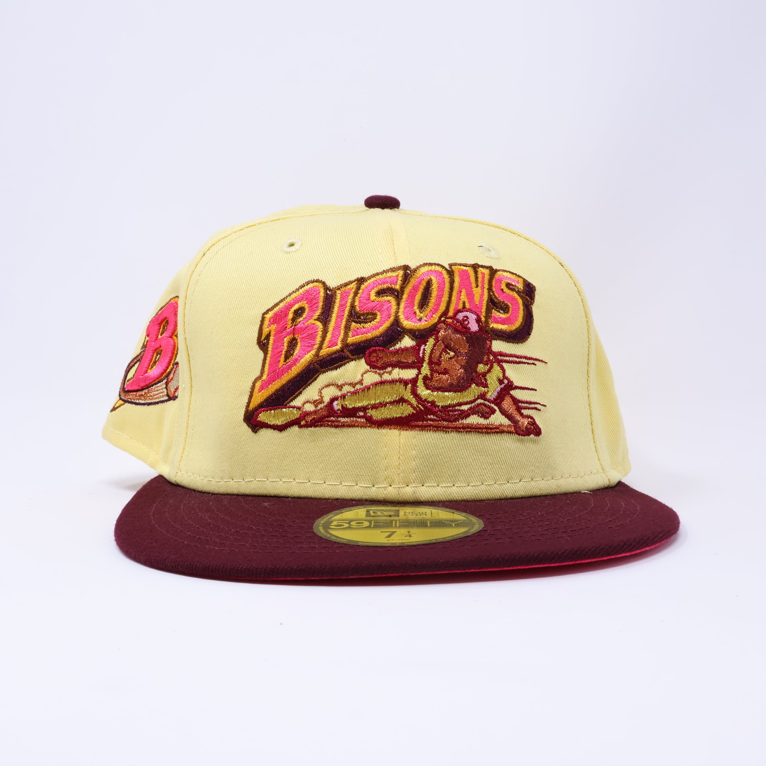 NEW 1/4 Yellow Buffalo Bisons B Logo Minor League 59fifty New Era Fitted Hat Cap