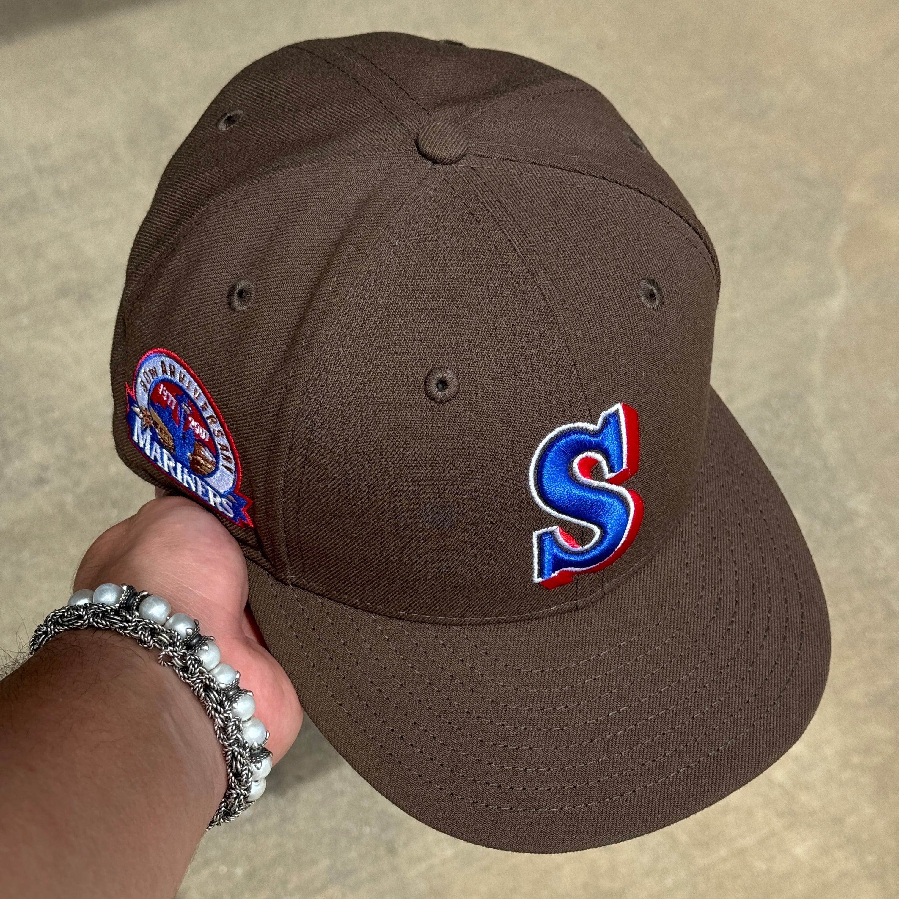 USED 3/4 Brown Seattle Mariners 30th Anniversary 59fifty New Era Fitted Hat Cap