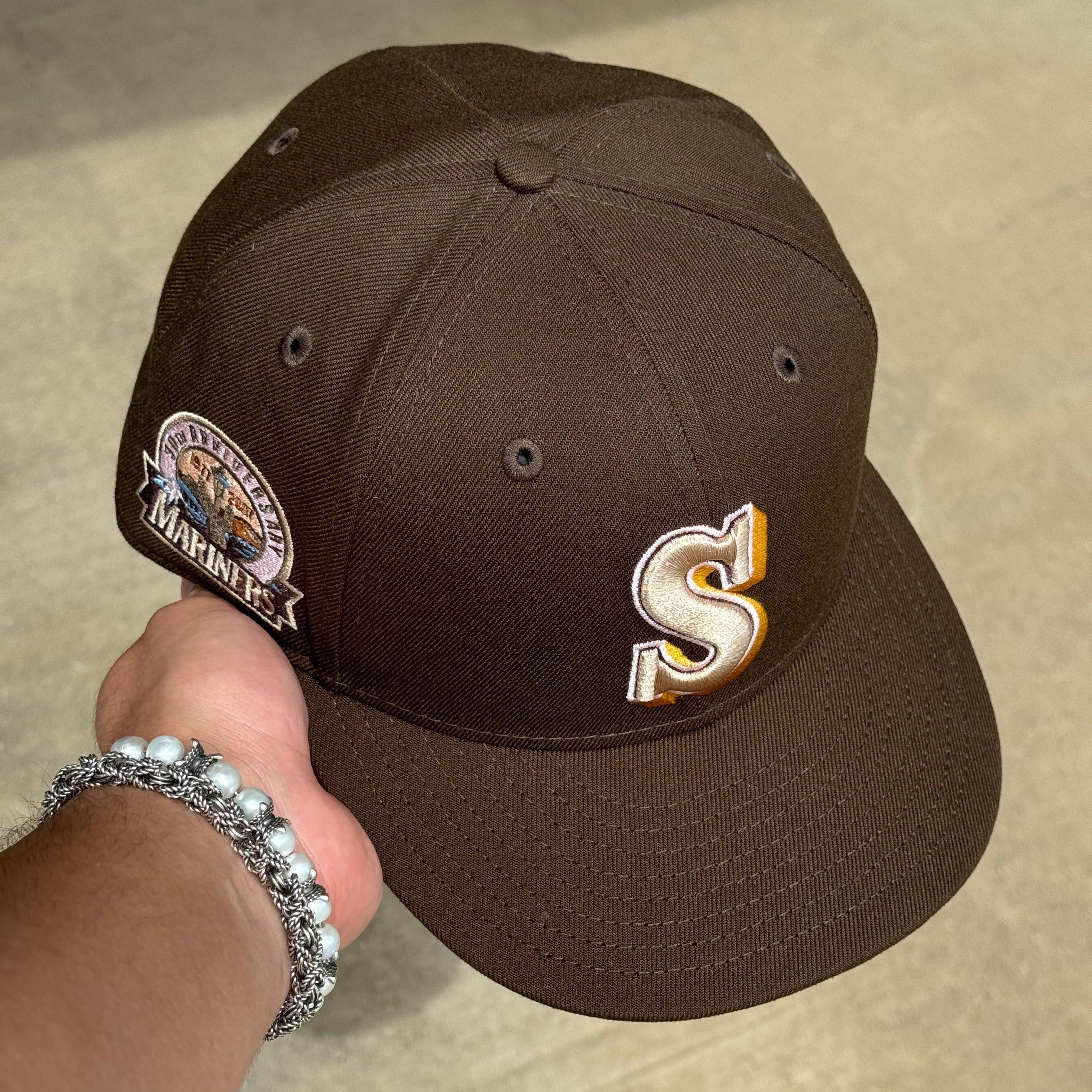 USED 3/4 Brown Seattle Mariners 30th Anniversary 59fifty New Era Fitted Hat Cap