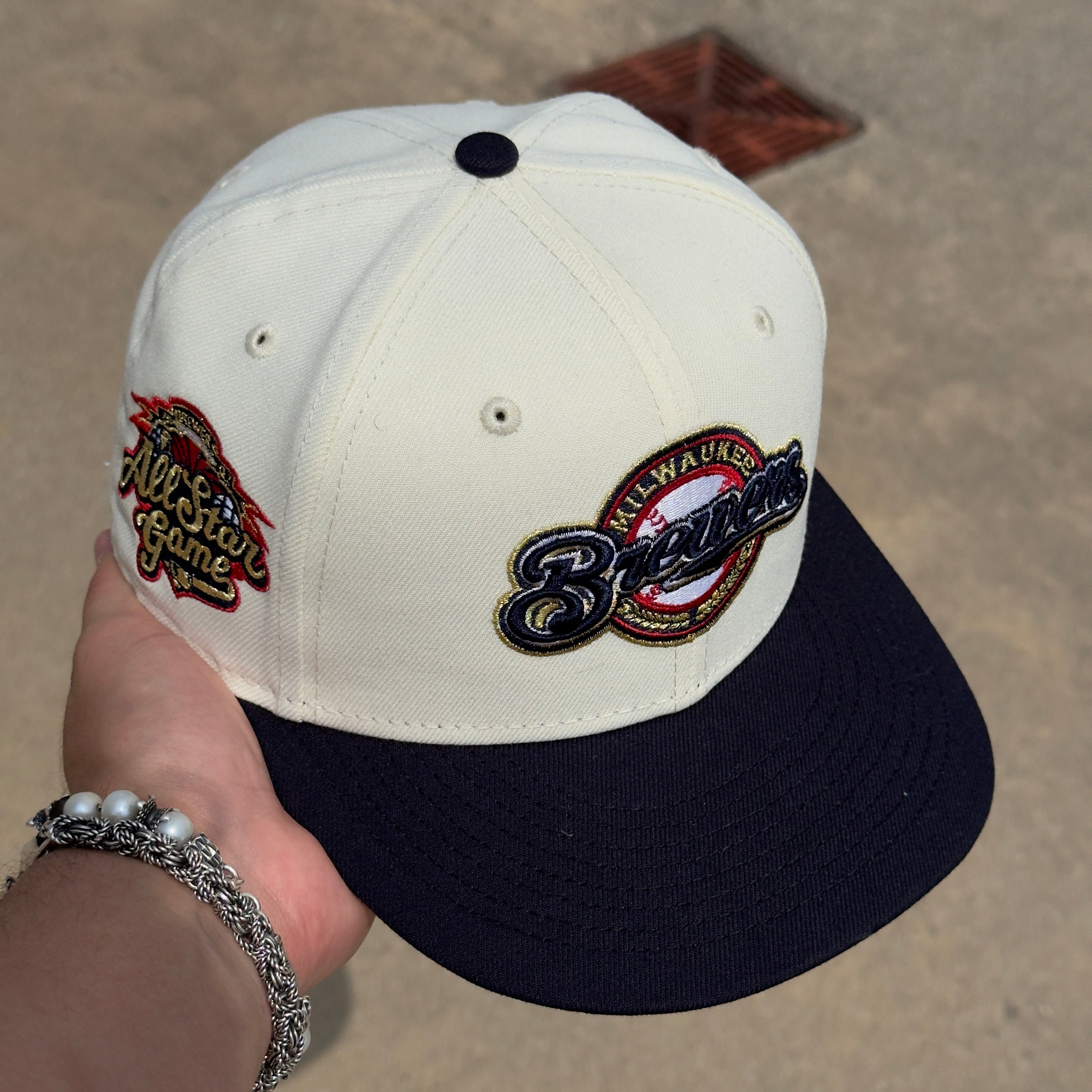 1/8 USED Chrome Milwaukee Brewers All Star Game 59fifty New Era Fitted Hat Cap