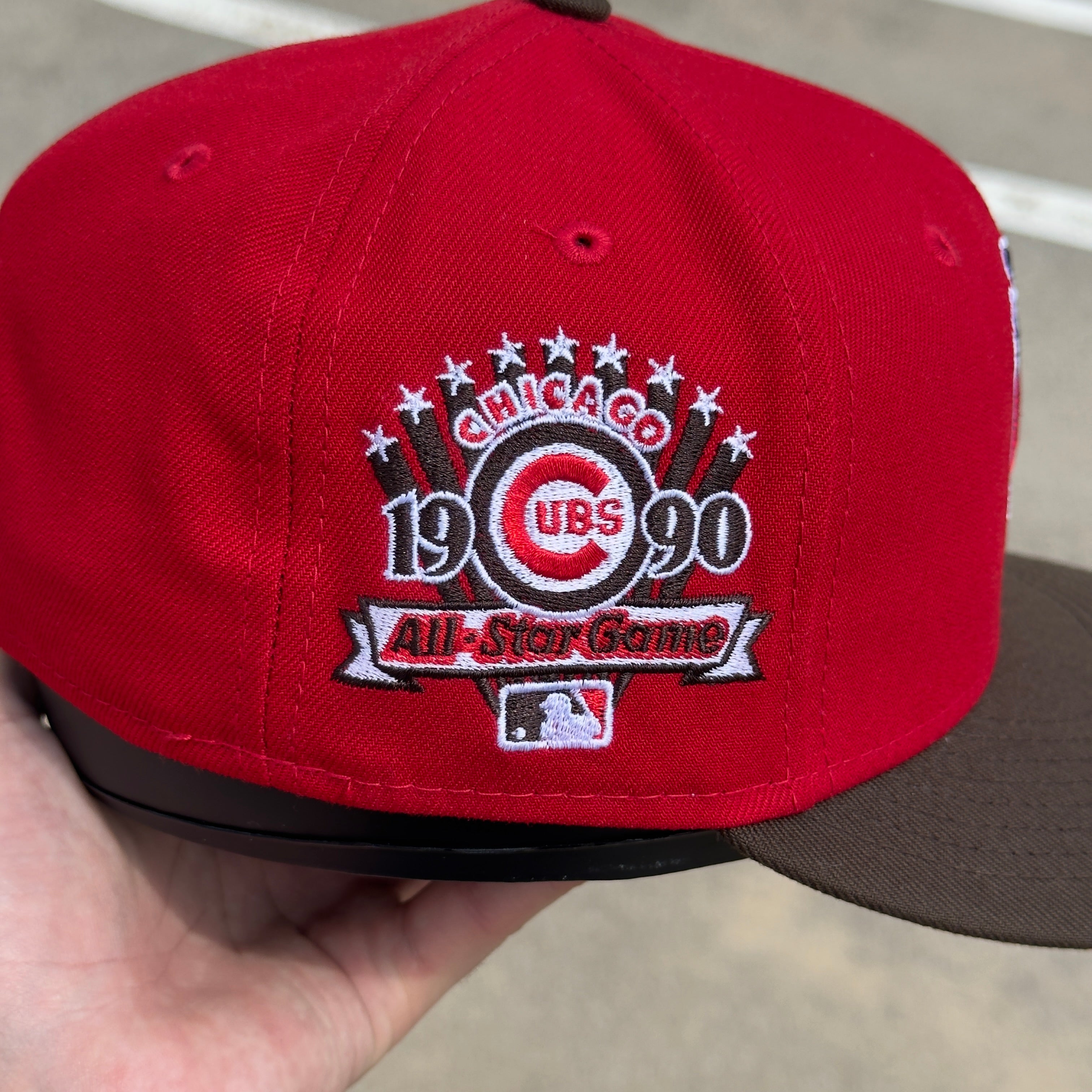 New Era 59Fifty Chicago Cubs Fitted Hat Size 7 5/8 Red UV store 1990 ASG Side Patch