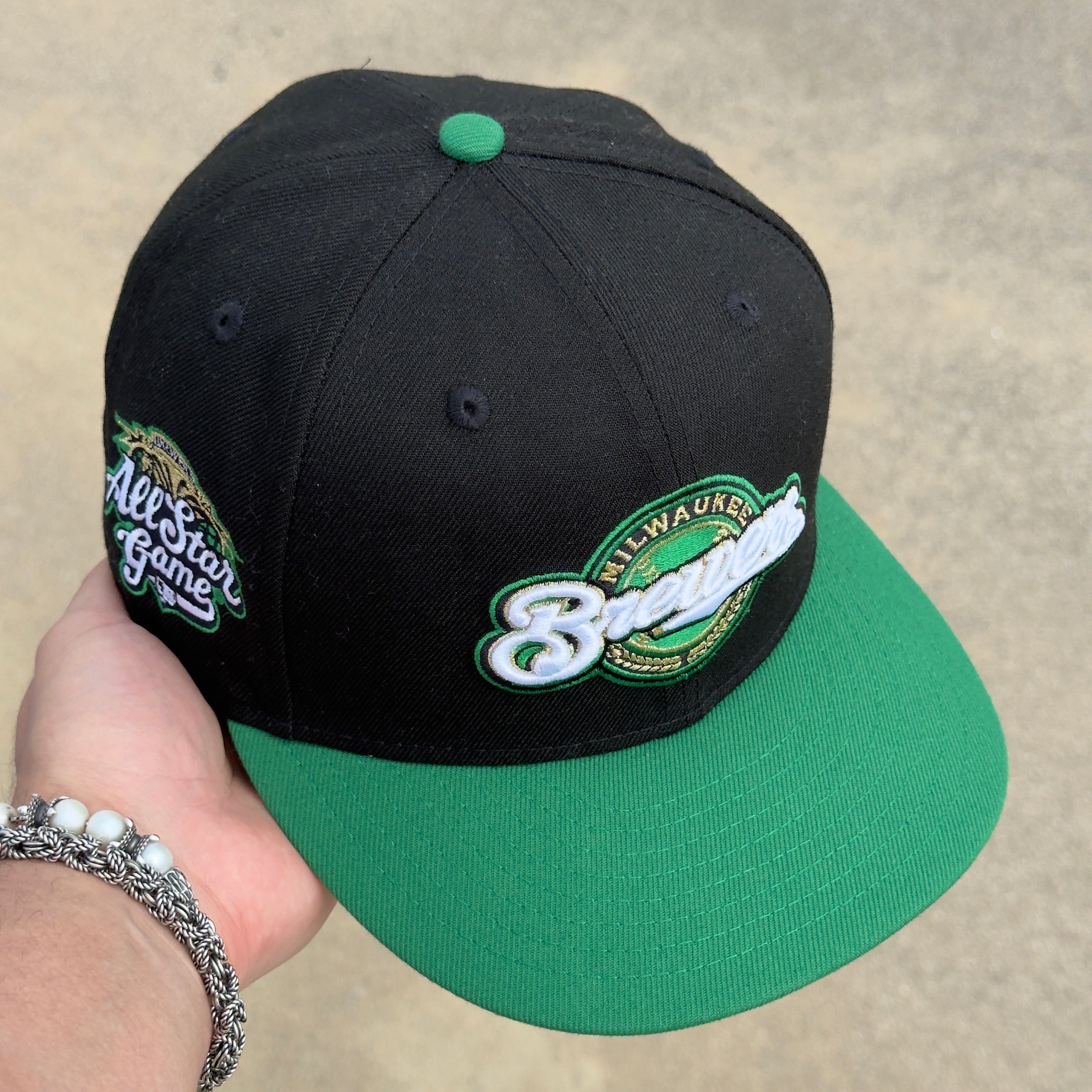 1/8 USED Black Milwaukee Brewers All Star Game Green 59fifty New Era Fitted Hat Cap
