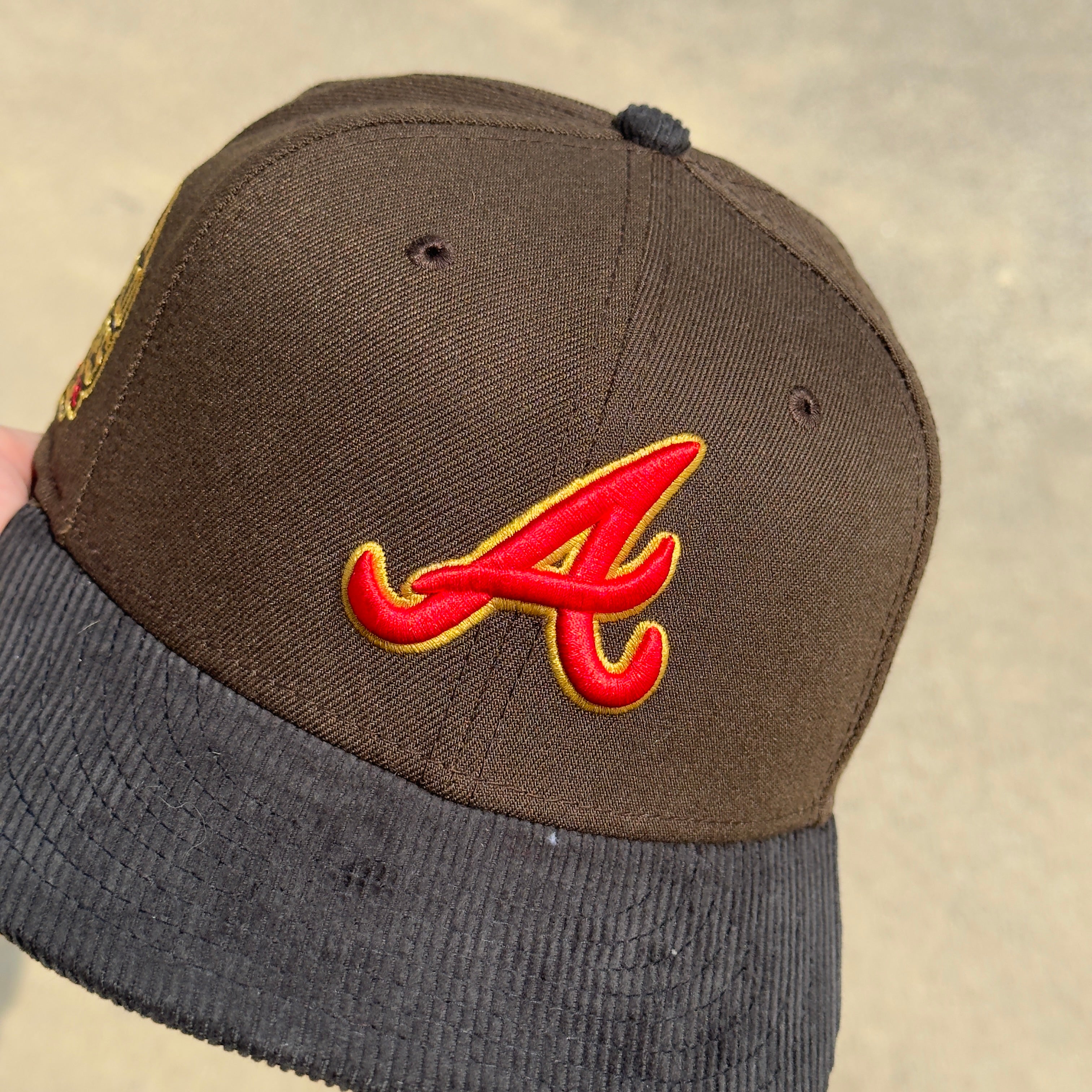 1/8 USED Brown Atlanta Braves World Series 2021 Corduroy 59fifty New Era Fitted Hat Cap