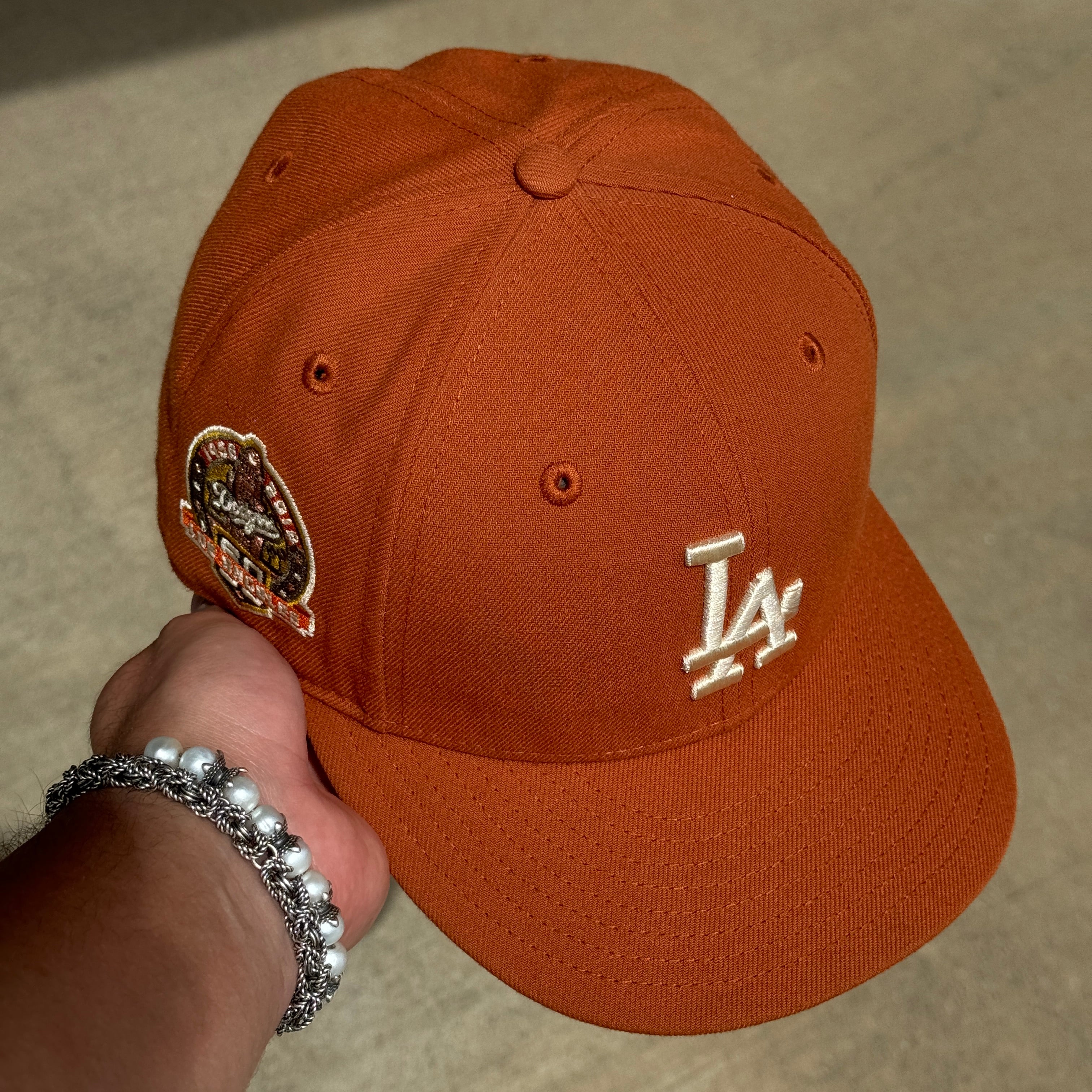 USED 5/8 Rust Orange Los Angeles 50th Anniversary 59fifty New Era Fitted Hat Cap