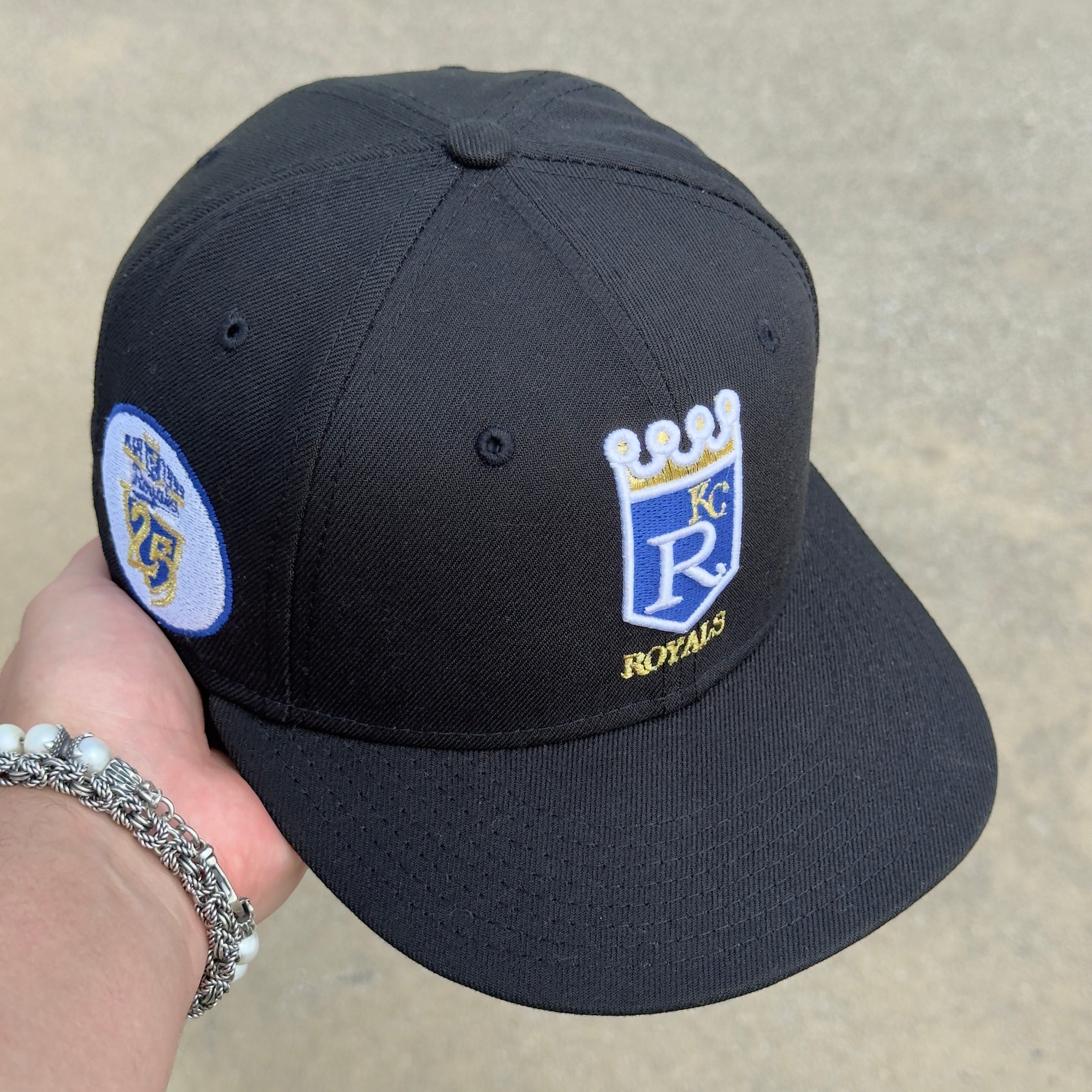 1/8 USED Black Kansas City Royals 25 Years Gold 59fifty New Era Fitted Hat Cap