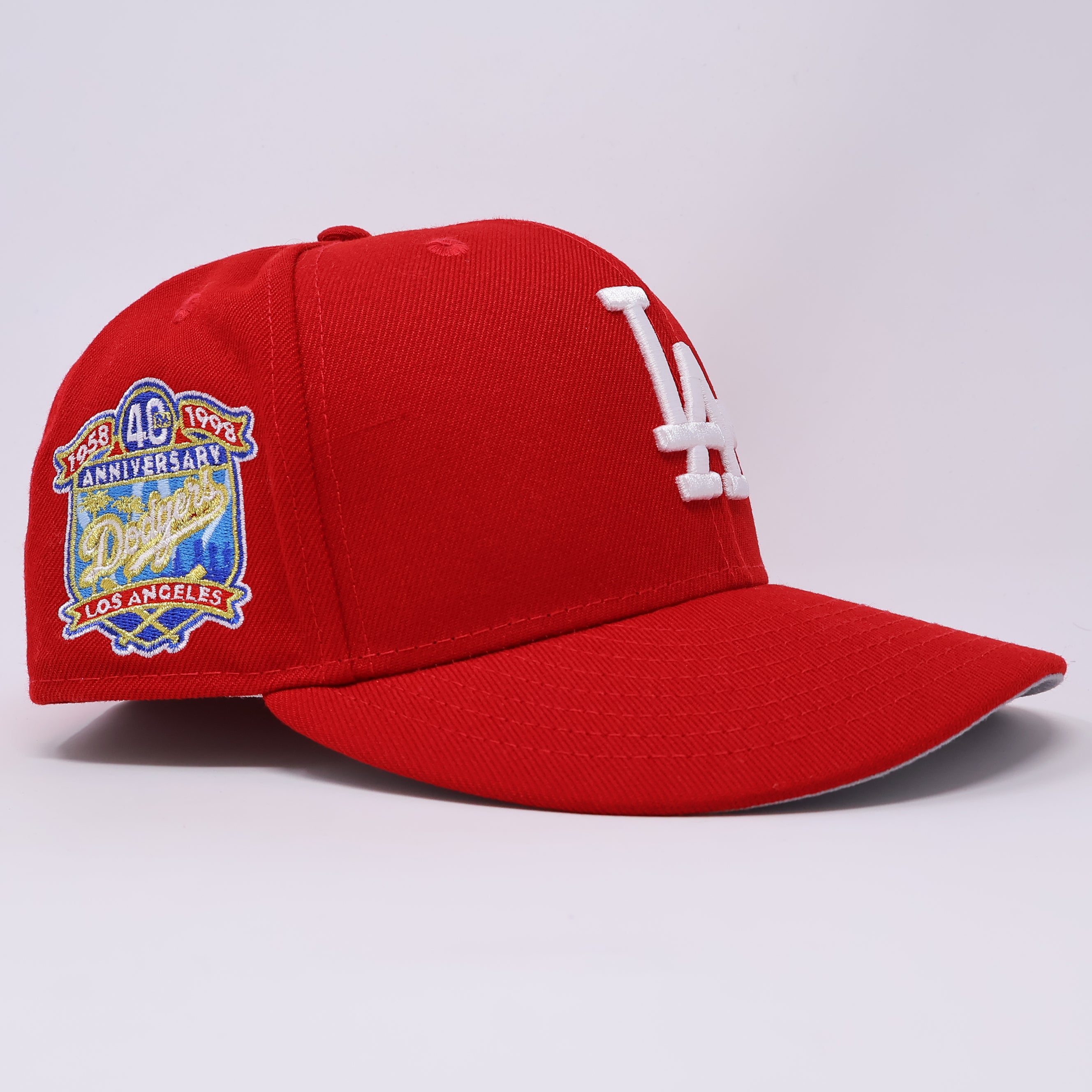 USED 1/4 Red Los Angeles Dodgers 40th Anniversary 59fifty New Era Fitted Hat Cap