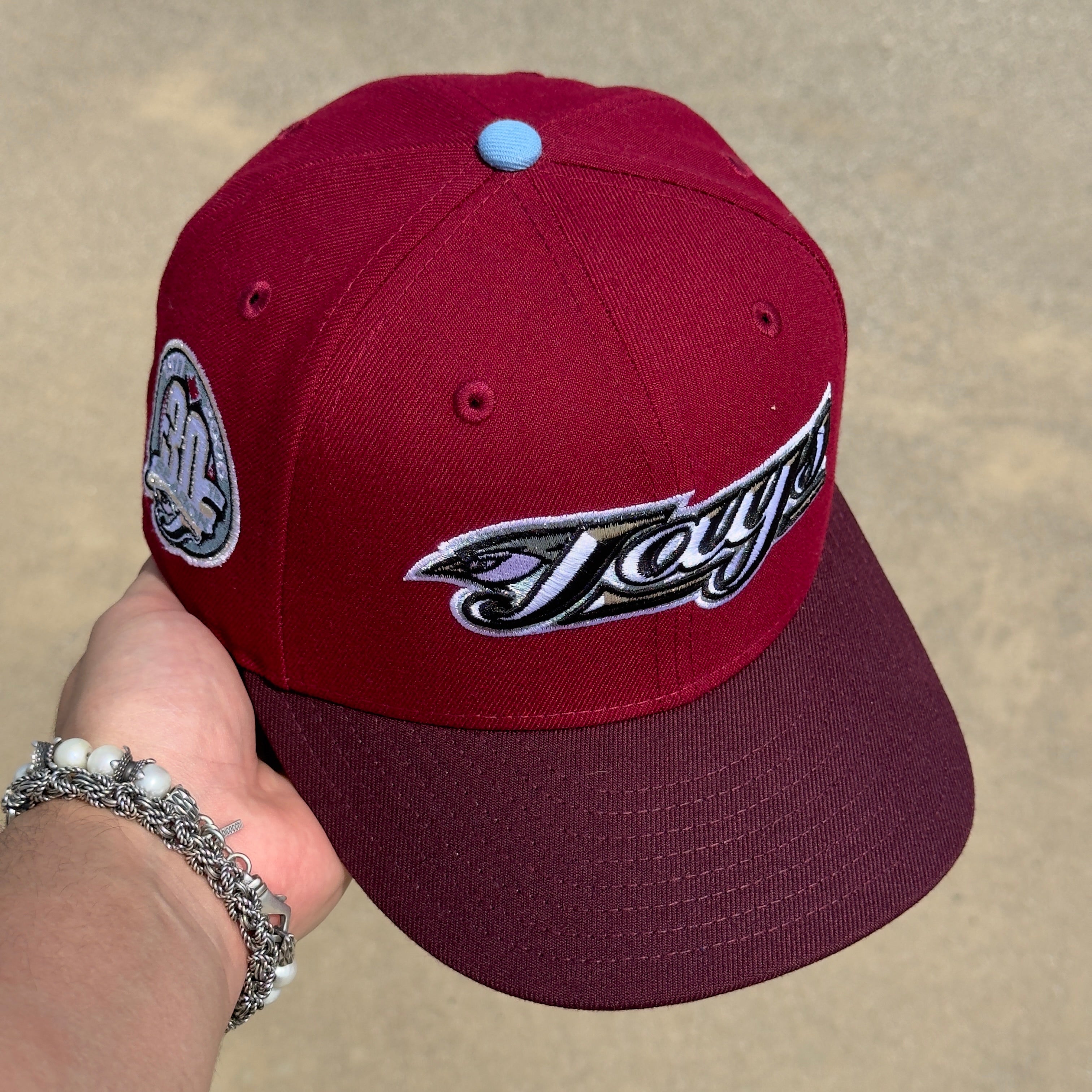 1/8 USED Burgundy Toronto Blue Jays 30th Anniversary 59fifty New Era Fitted Hat Cap