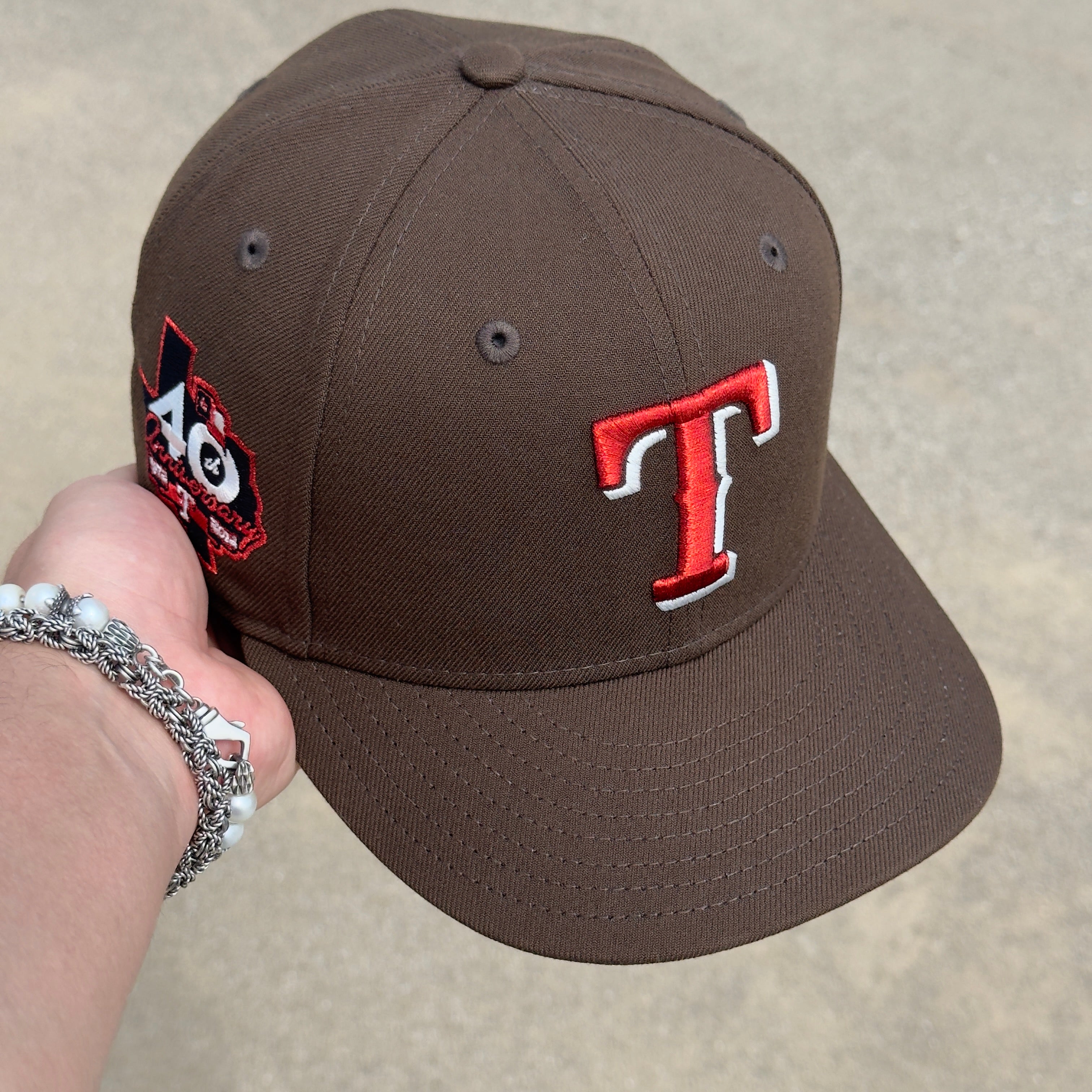 1/8 USED Brown Dallas Texas Rangers 40th Anniversary 59fifty New Era Fitted Hat Cap