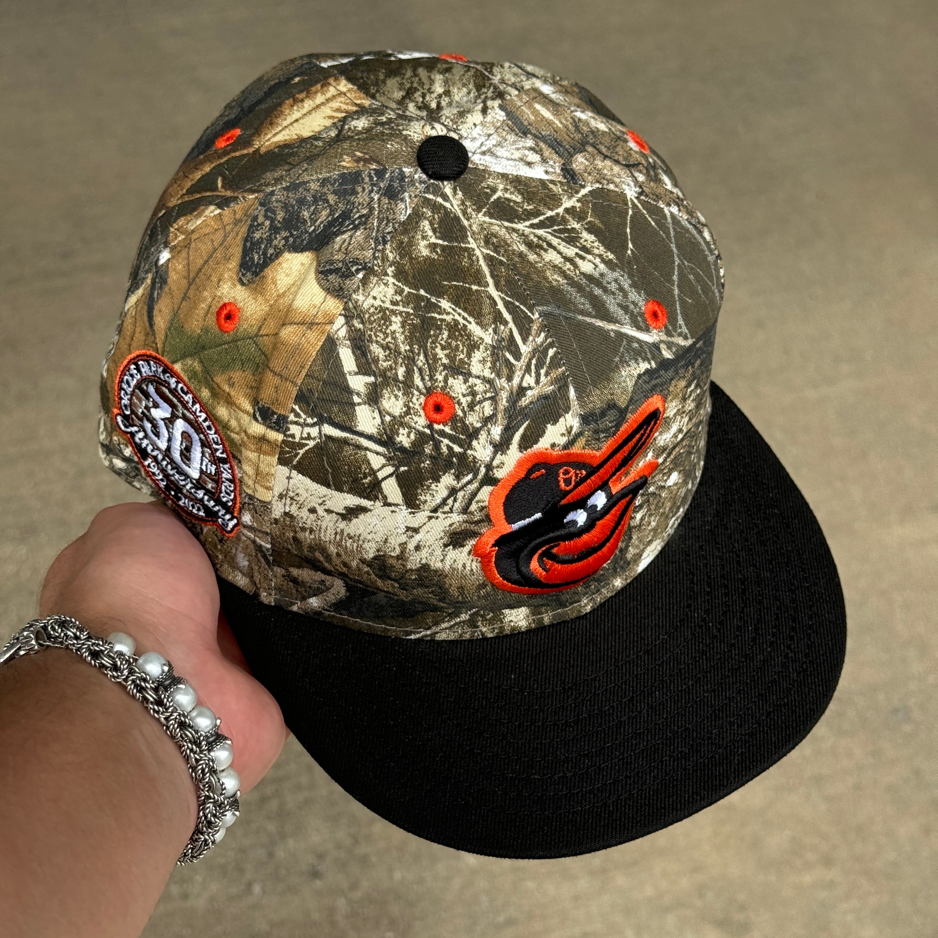 NEW 3/4 Camo Realtree Baltimore Orioles 30th Anniversary 59fifty New Era Fitted Hat Cap