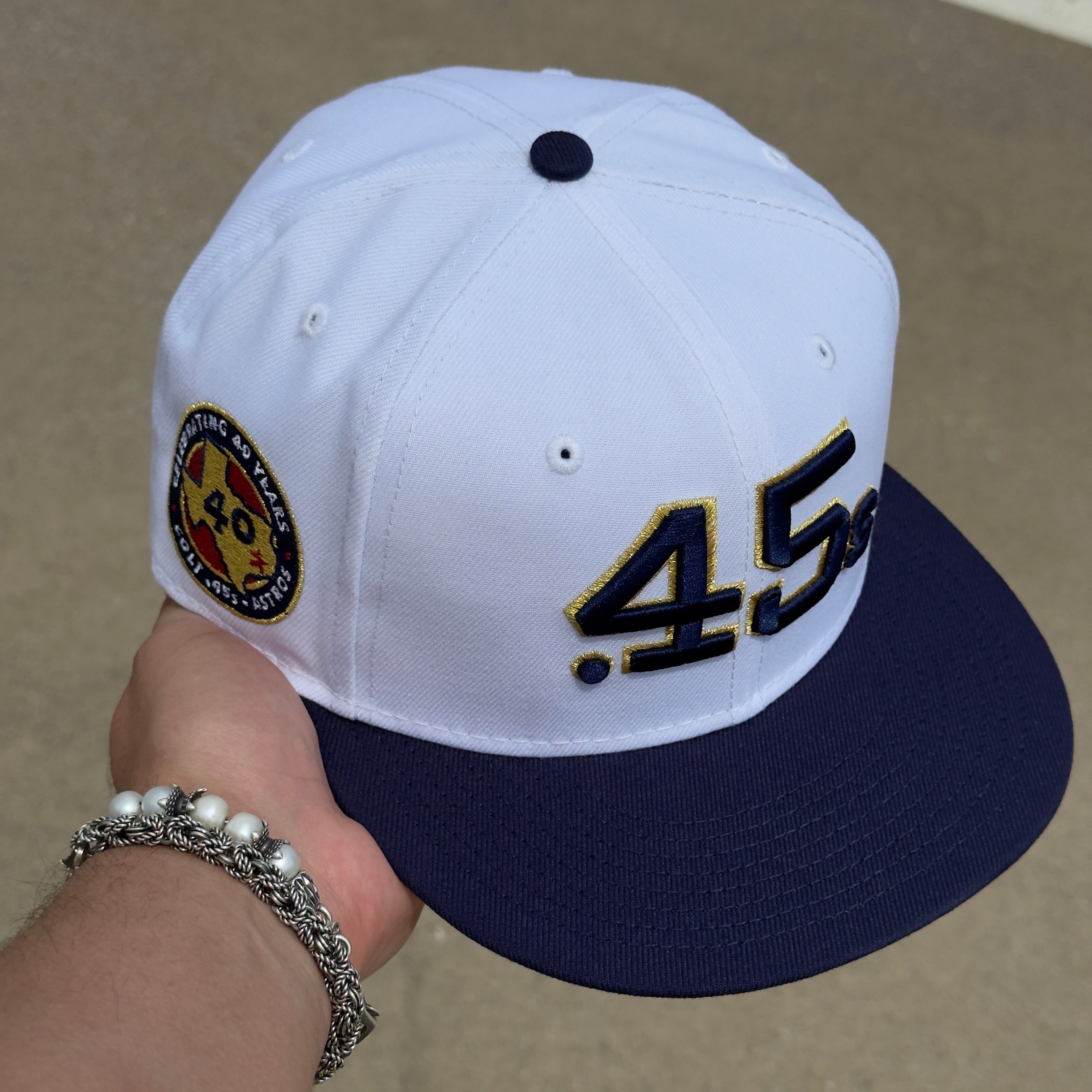 1/2 USED White Houston Astros Colt 45 Celebrating 45 59fifty New Era Fitted Hat Cap