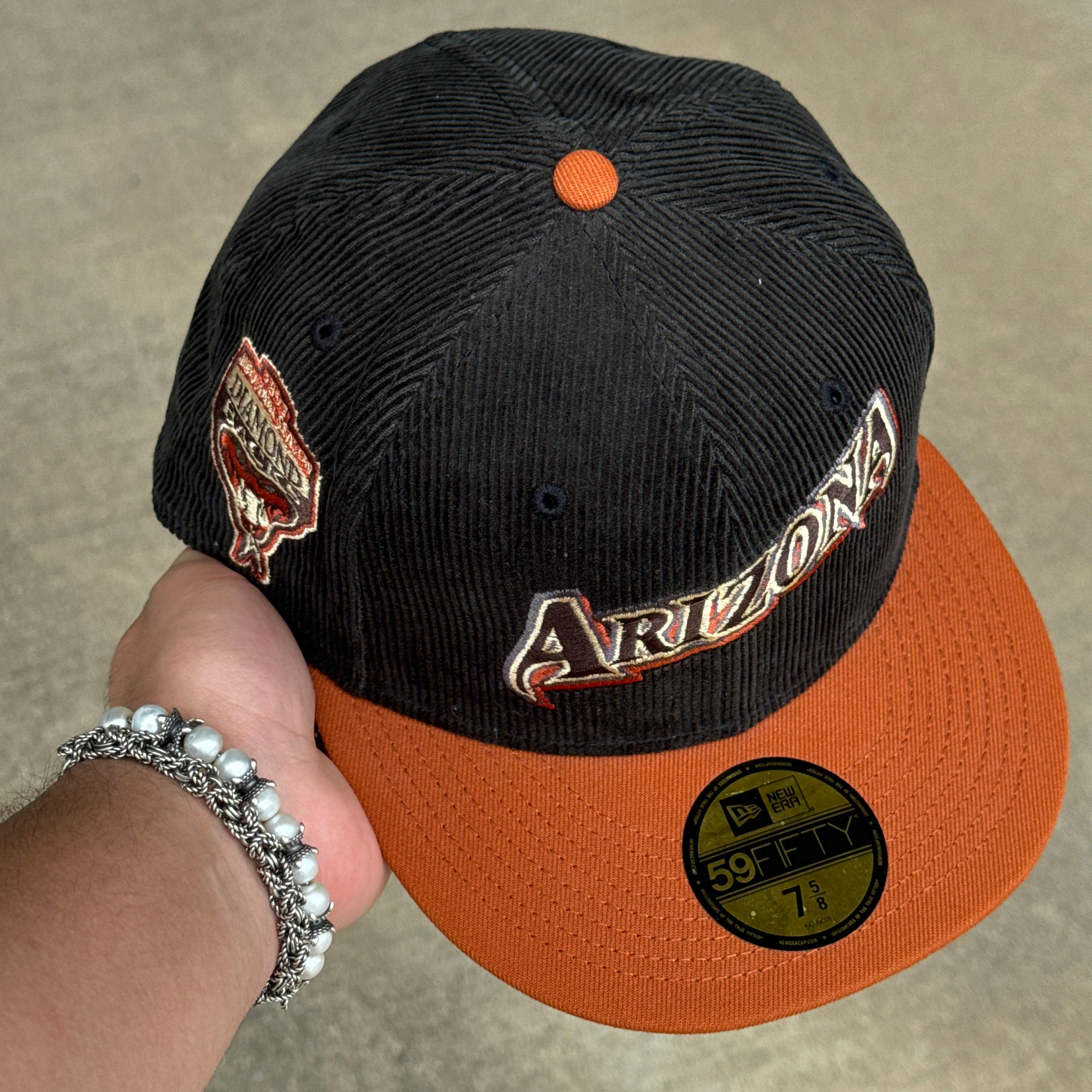 NEW 5/8 Black Corduroy Arizona Diamondbacks 1998 Inaugural Season 59fifty New Era Fitted Hat Cap