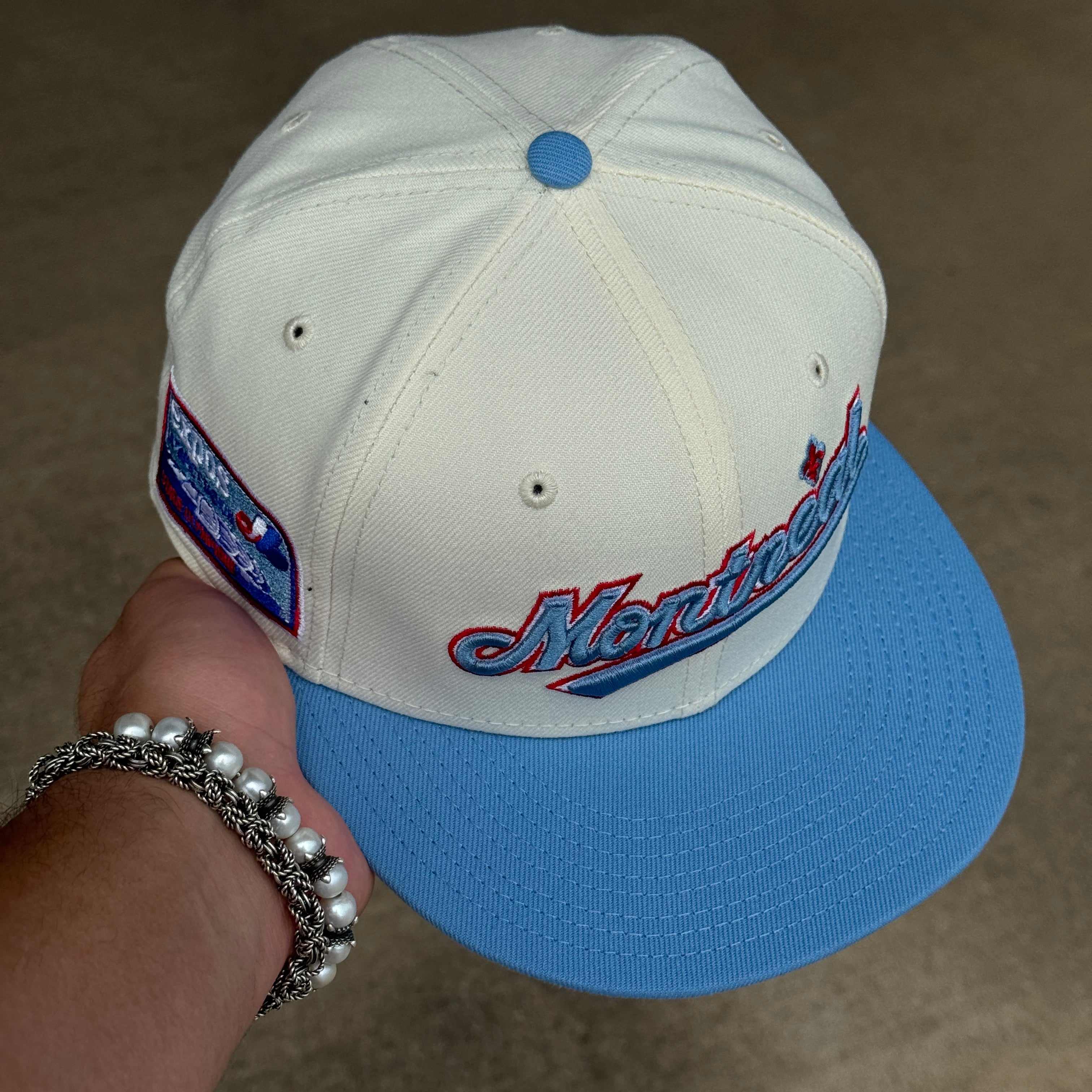 USED 1/8 Chrome Montreal Expos Olympic Stadium 59fifty New Era Fitted Hat Cap