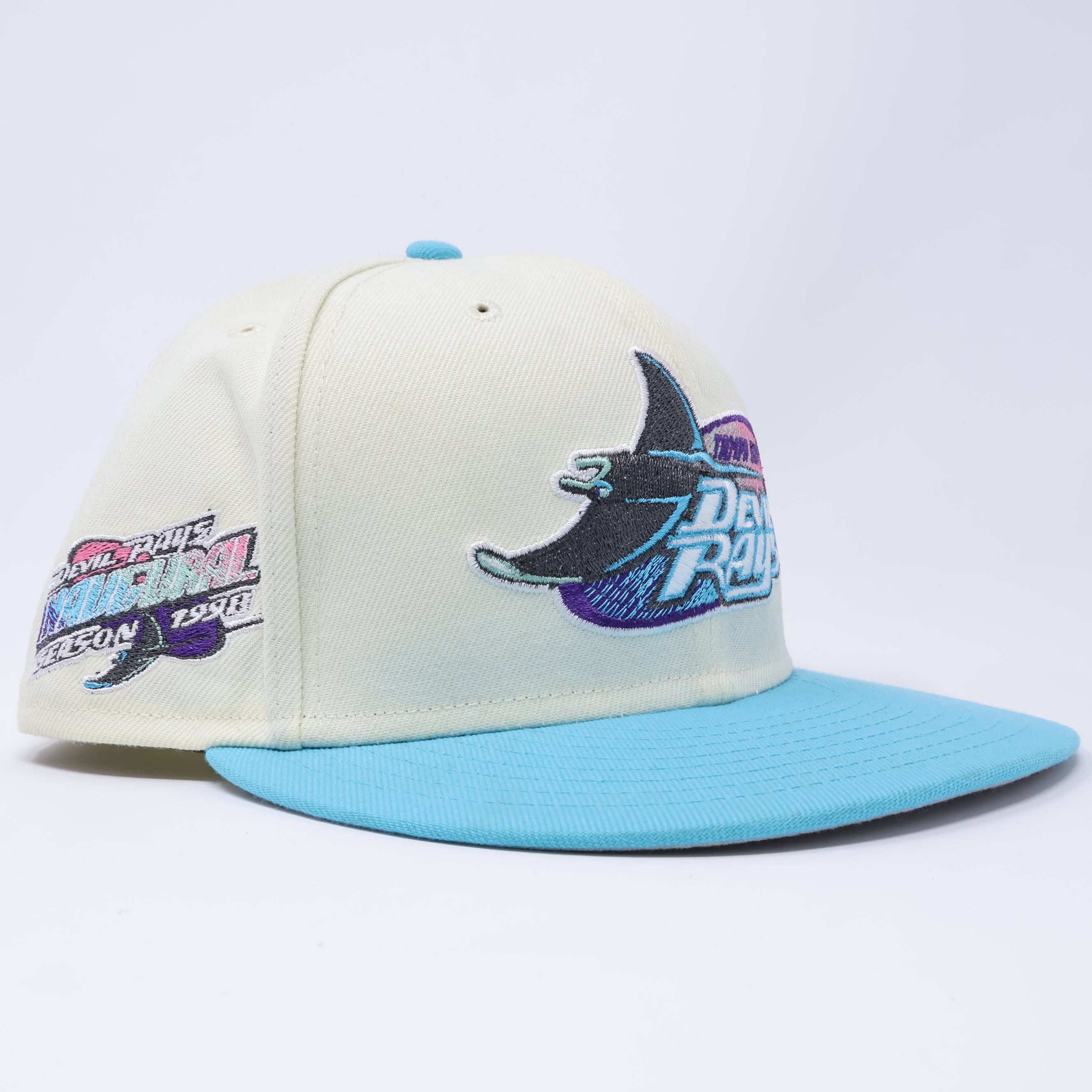 USED 1/8 Chrome Tampa Devil Rays 1998 Inaugural Season 59fifty New Era Fitted Hat Cap