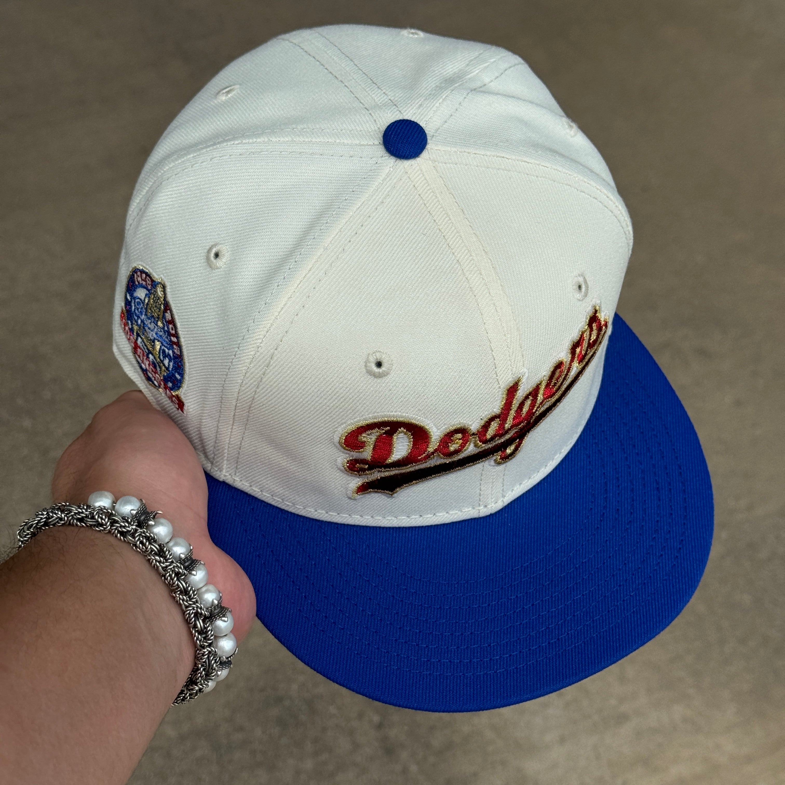 USED 1/8 Chrome Los Angeles Dodgers 50th Anniversary 59fifty New Era Fitted Hat Cap