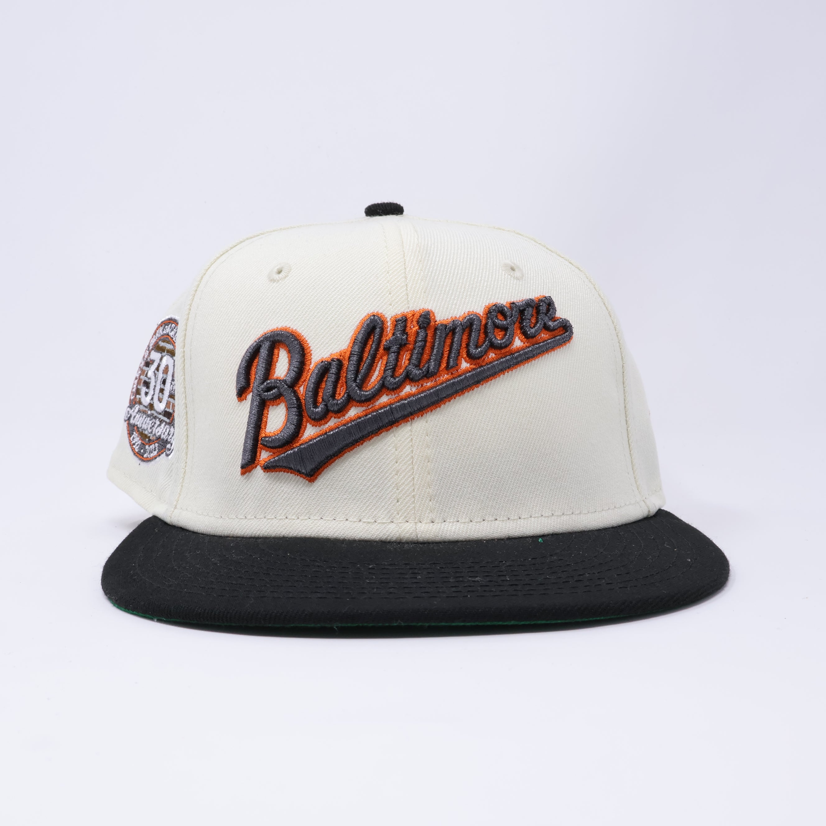 USED 1/8 Chrome Baltimore Orioles 30th Anniversary 59fifty New Era Fitted Hat Cap