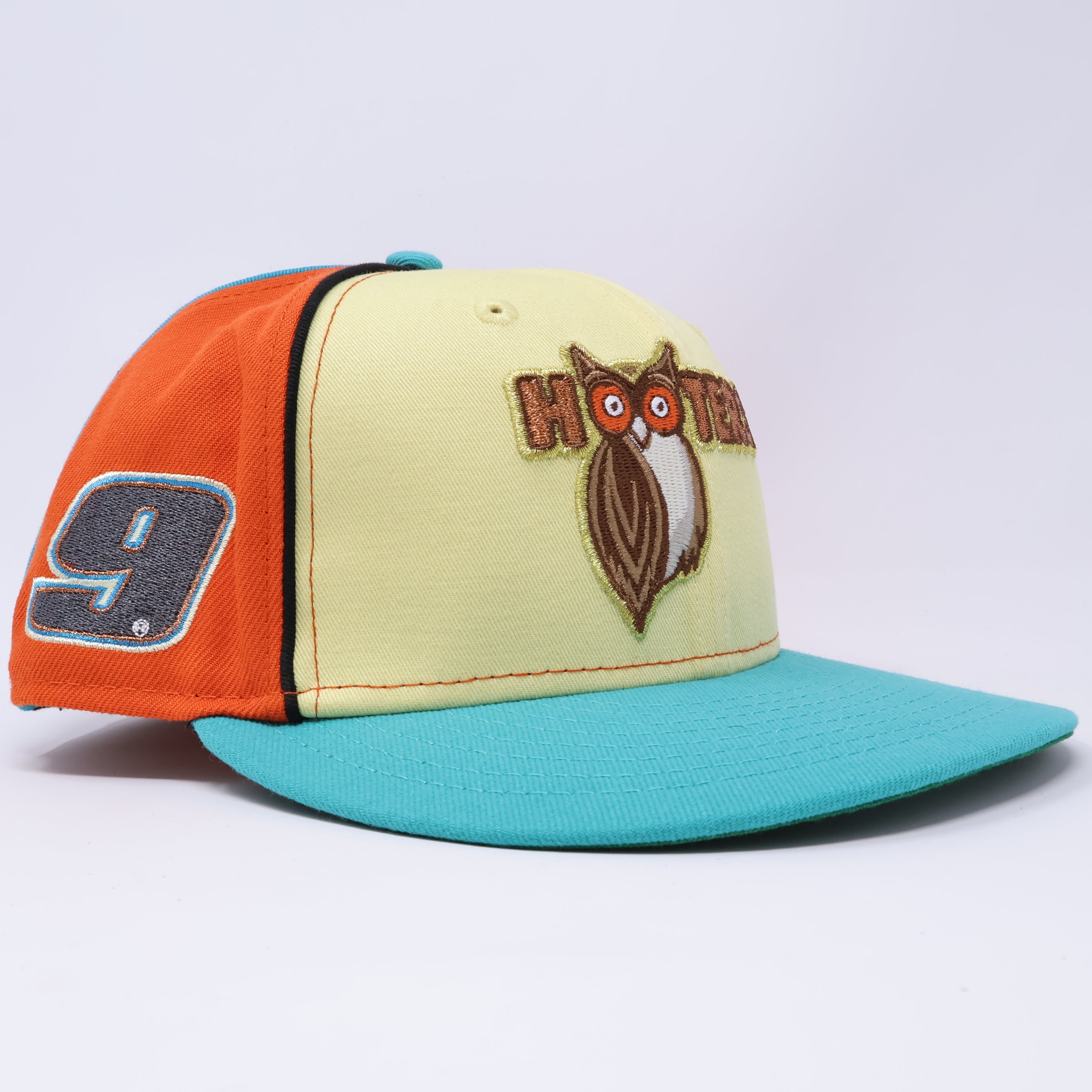 USED 1/8 Multicolor Hooters Number 9 NASCAR 59fifty New Era Fitted Hat Cap