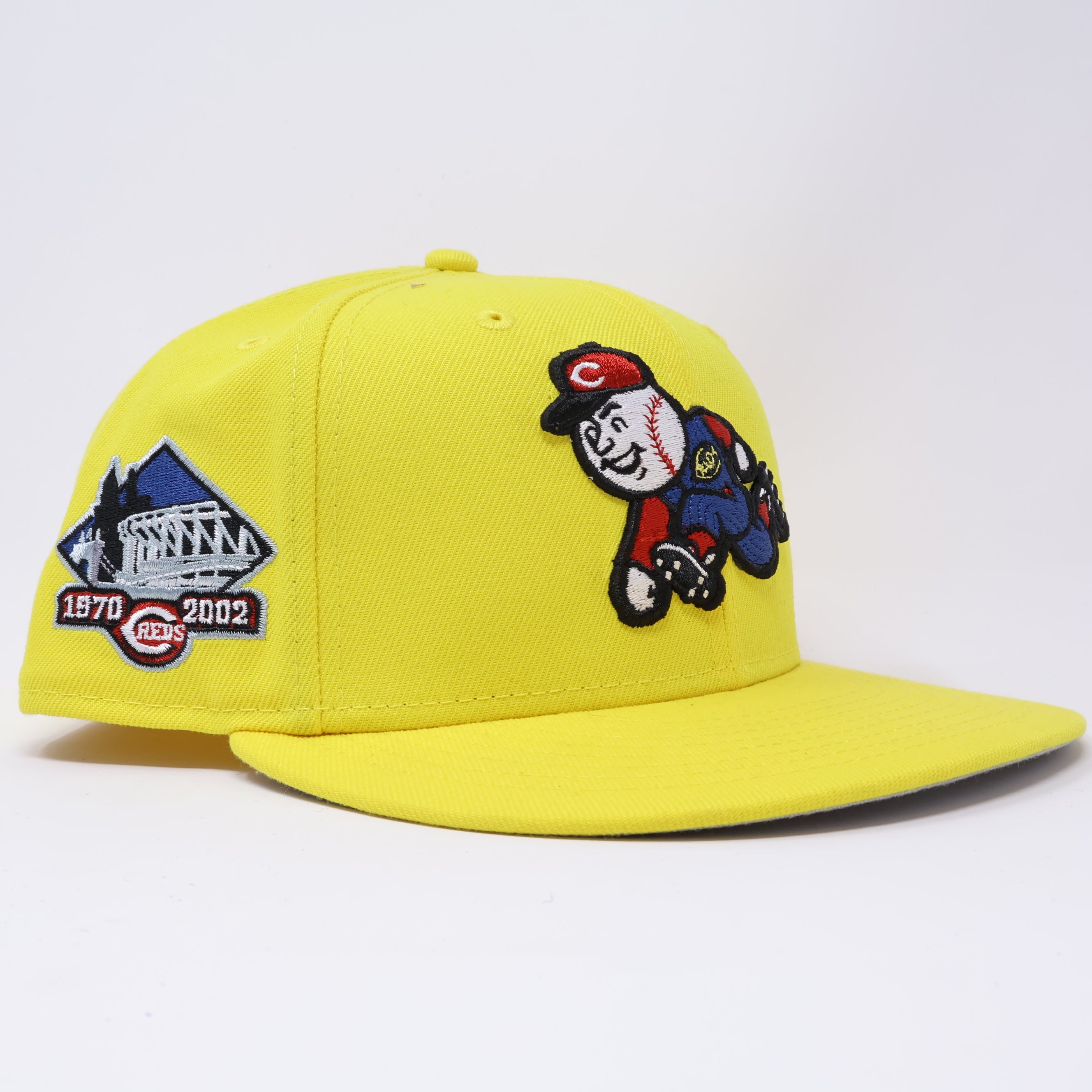 USED 3/4 Yellow Cincinnati Reds 1970 2002 Stadium 59fifty New Era Fitted Hat Cap