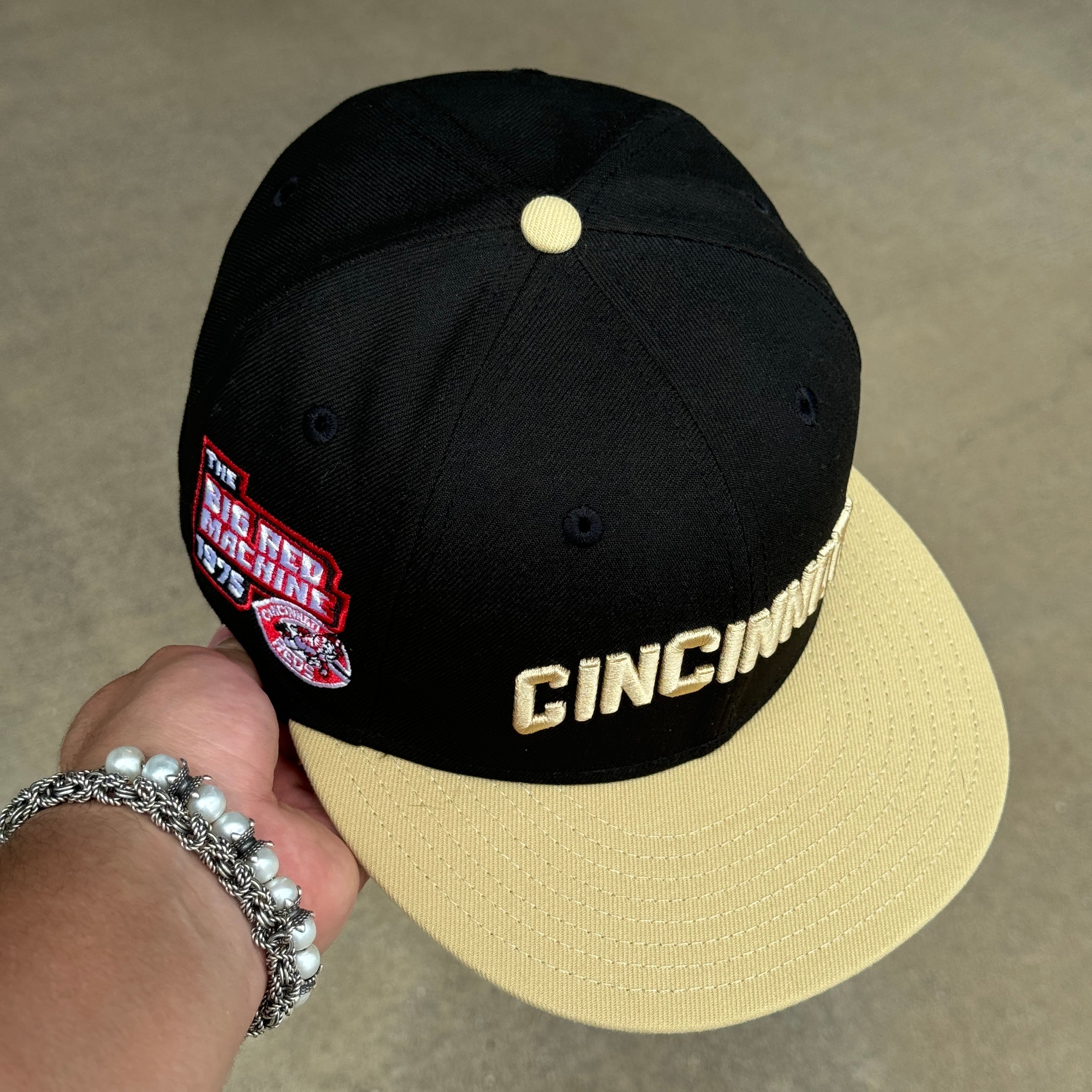 USED 1/8 Black Cincinnati Twins Big Red Machine 1975 59fifty New Era Fitted Hat Cap