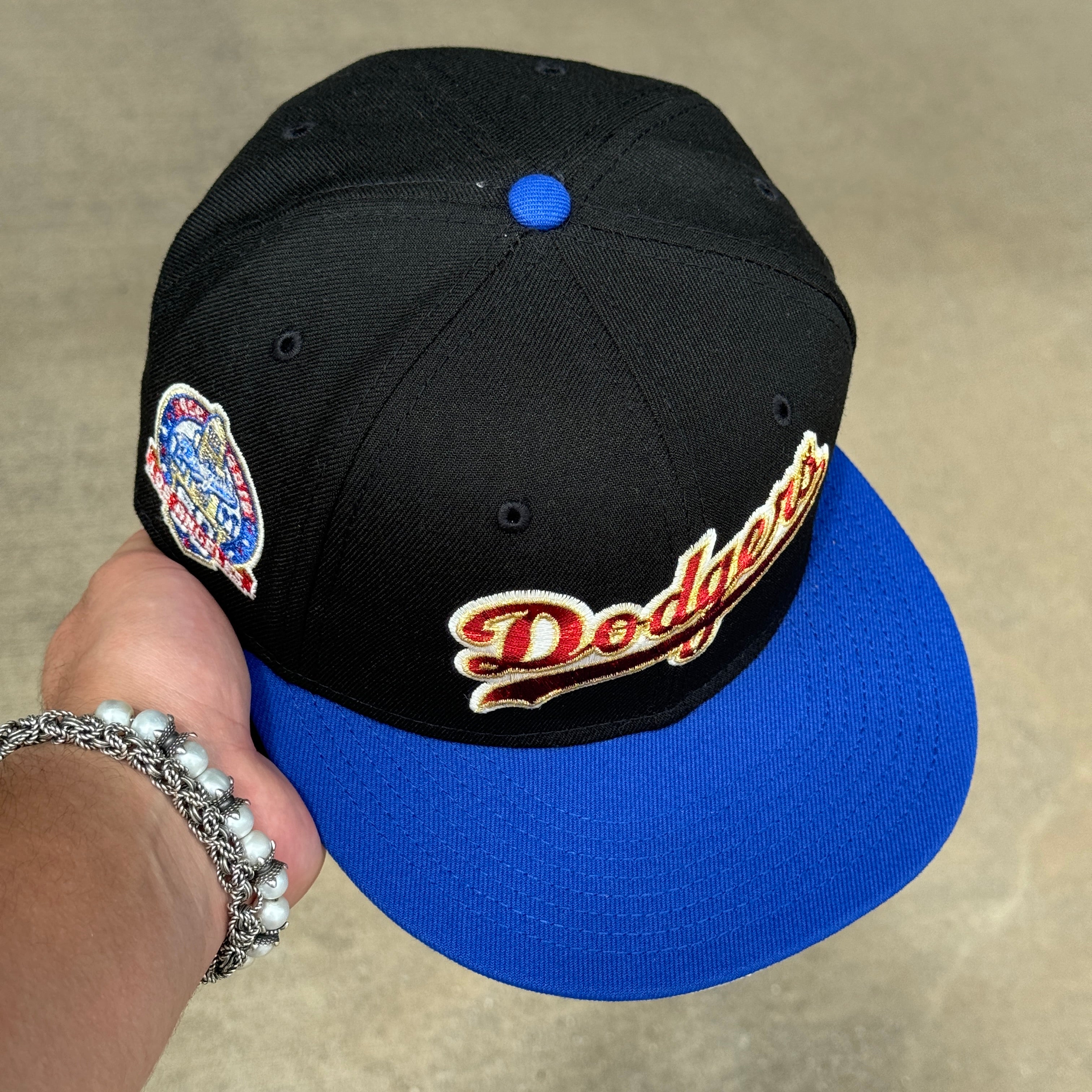 USED 1/8 Black Los Angeles Dodgers 50th Anniversary 59fifty New Era Fitted Hat Cap