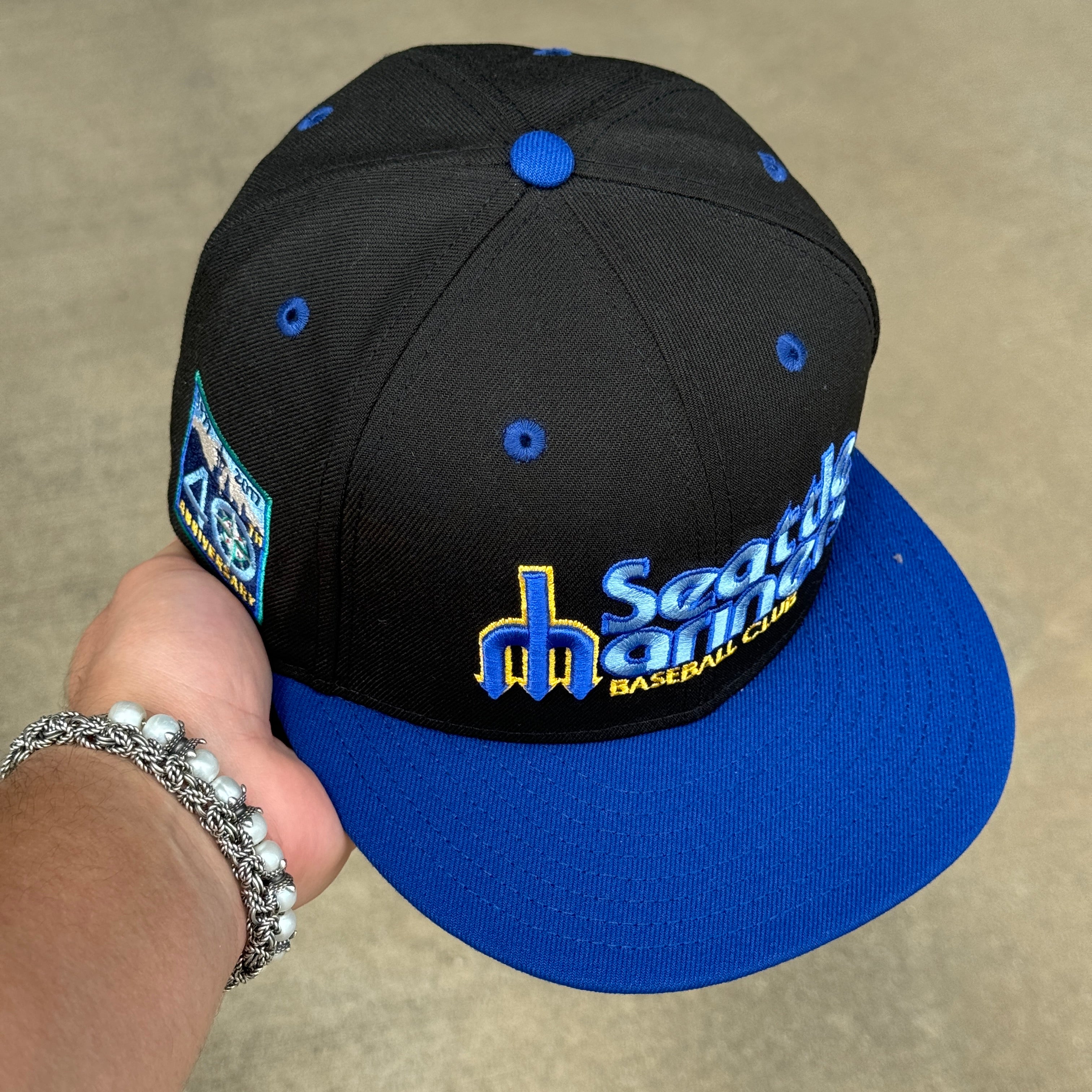 USED 1/8 Black Seattle Mariners 40th Anniversary 59fifty New Era Fitted Hat Cap