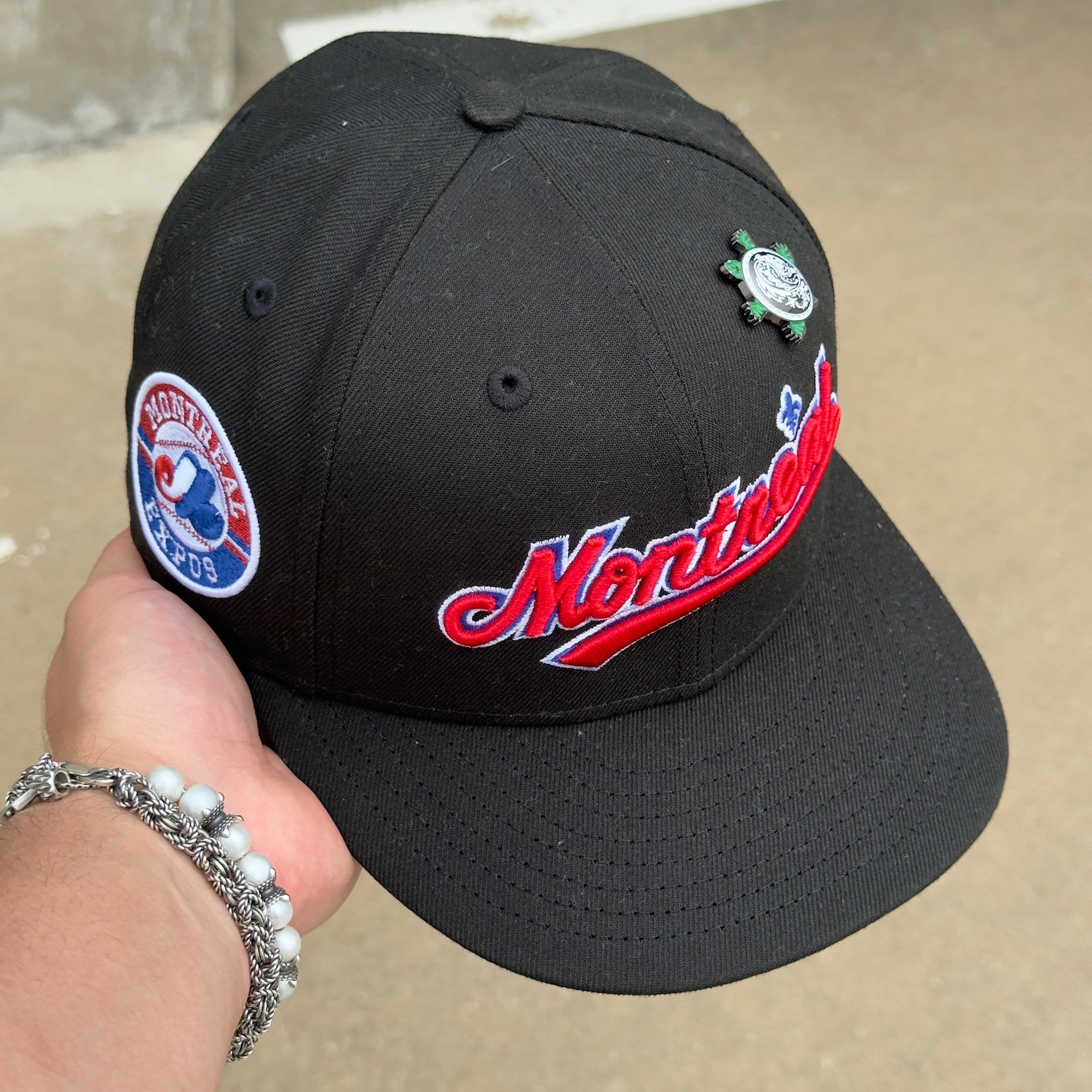 1/8 USED Black Montreal Expos Script Red Blue Anniversary 59fifty New Era Fitted Hat Cap