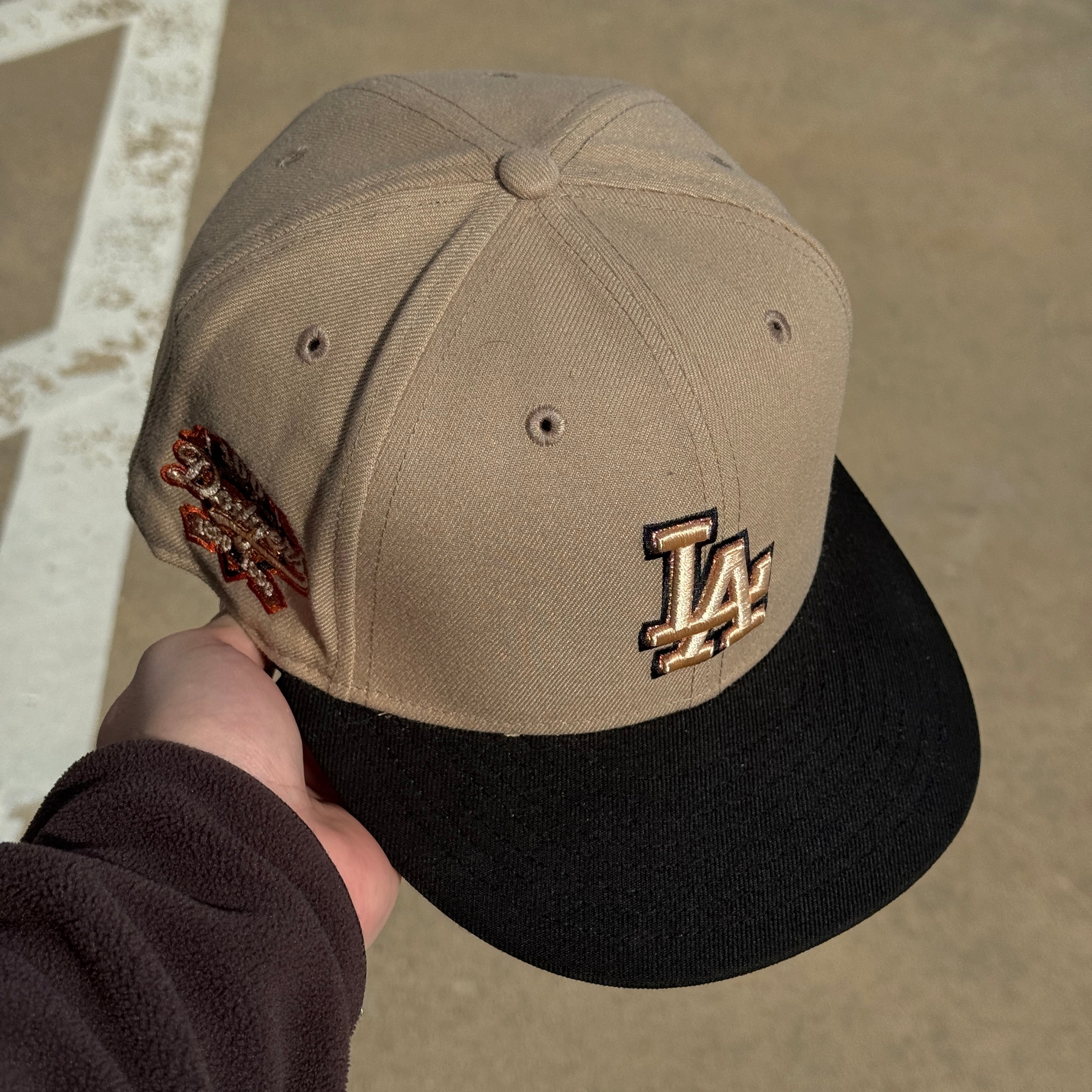 USED 1/2 Khaki Los Angeles Dodgers 100th Anniversary 59fifty New Era Fitted Hat Cap