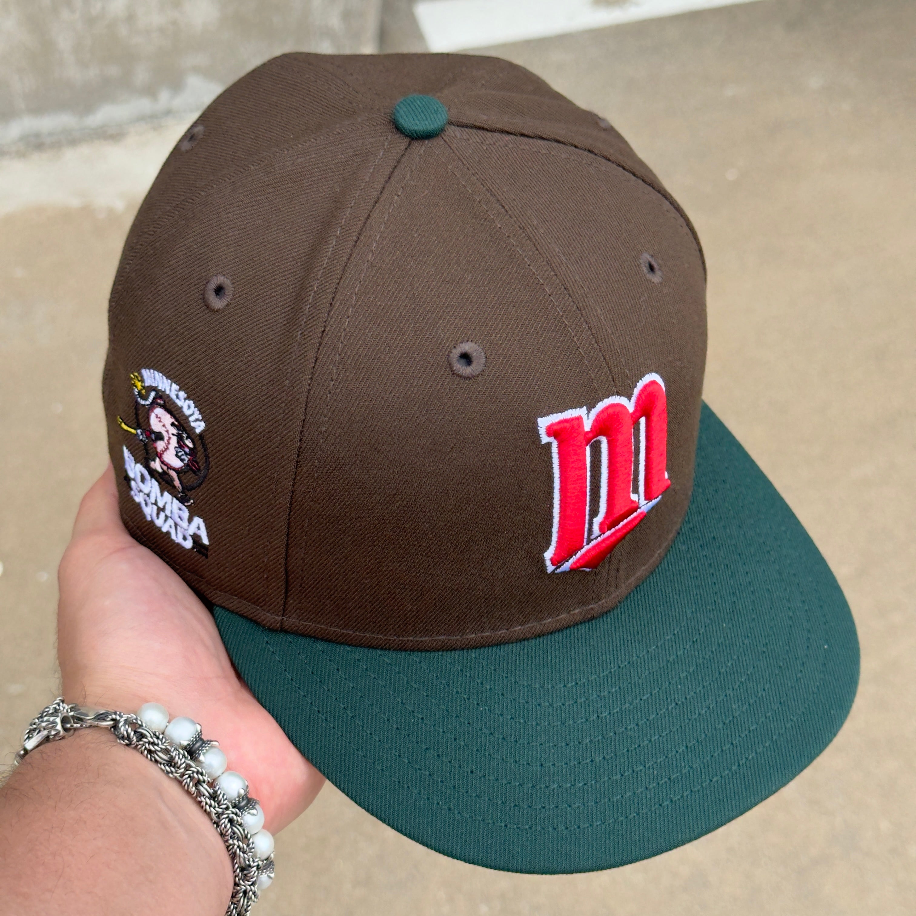 1/8 USED Brown Minnesota Twins Bomba Squad 59fifty New Era Fitted Hat Cap