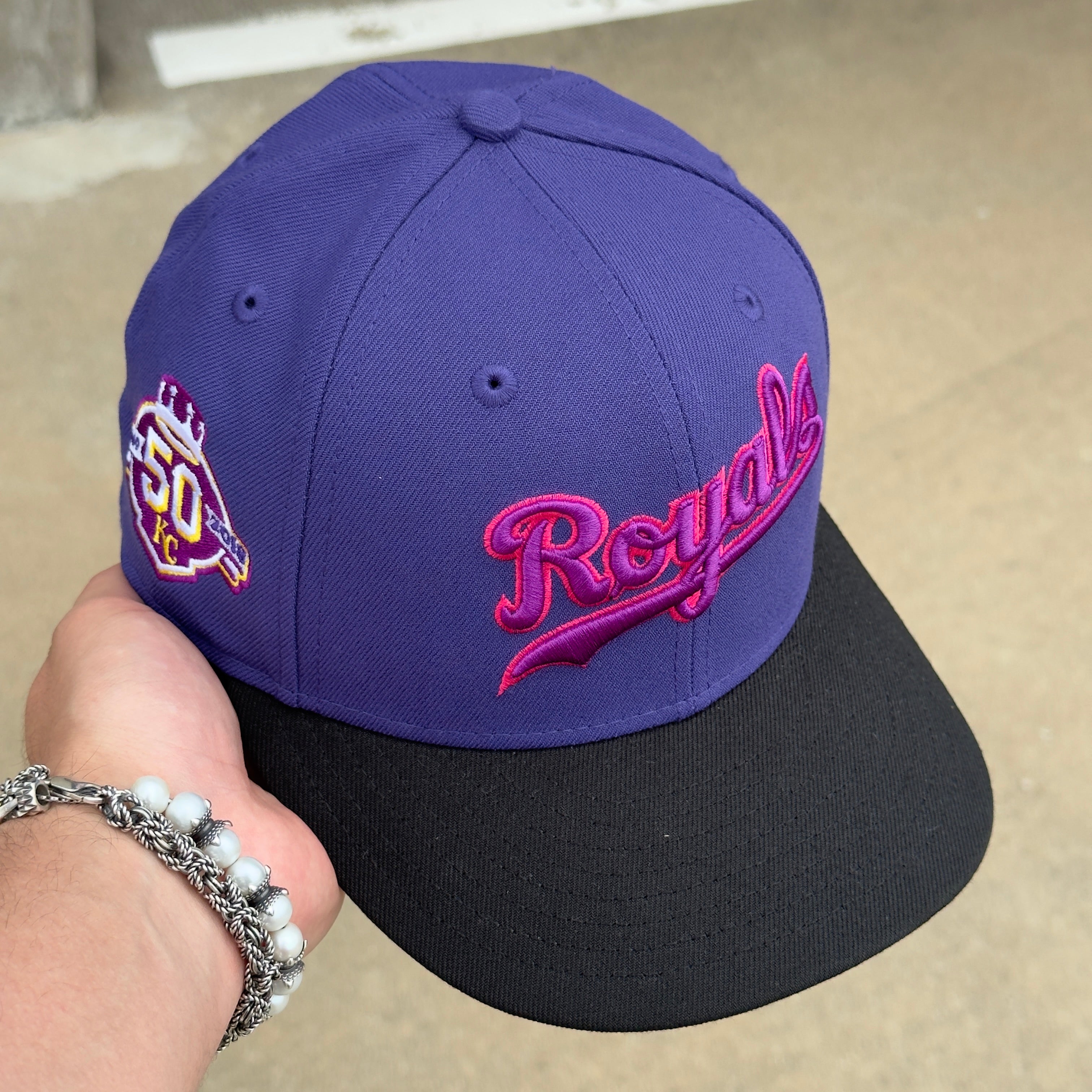 1/8 USED Purple Kansas City Royals 50th Anniversary 59fifty New Era Fitted Hat Cap