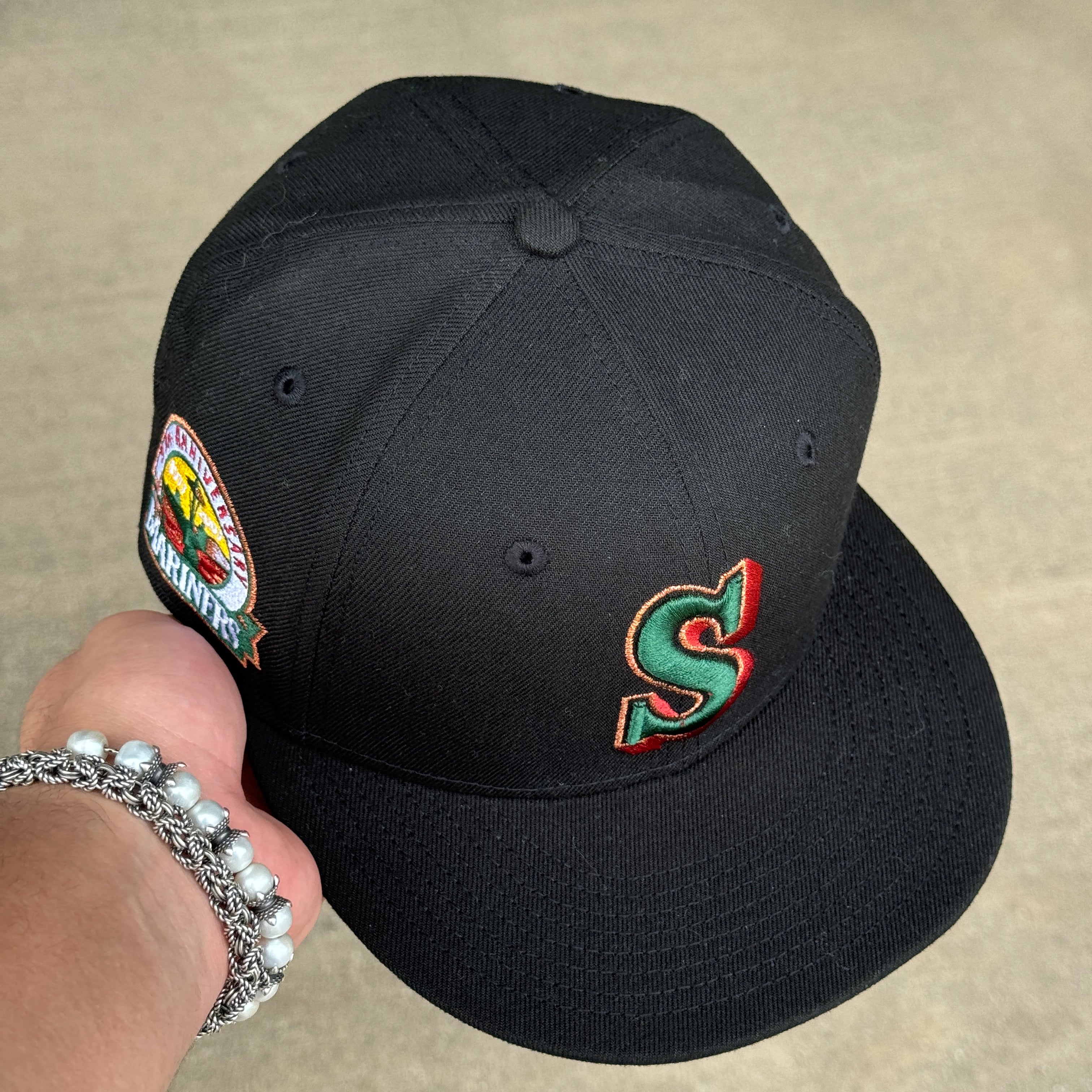 USED 1/8 Black Seattle Mariners 30th Anniversary 59fifty New Era Fitted Hat Cap