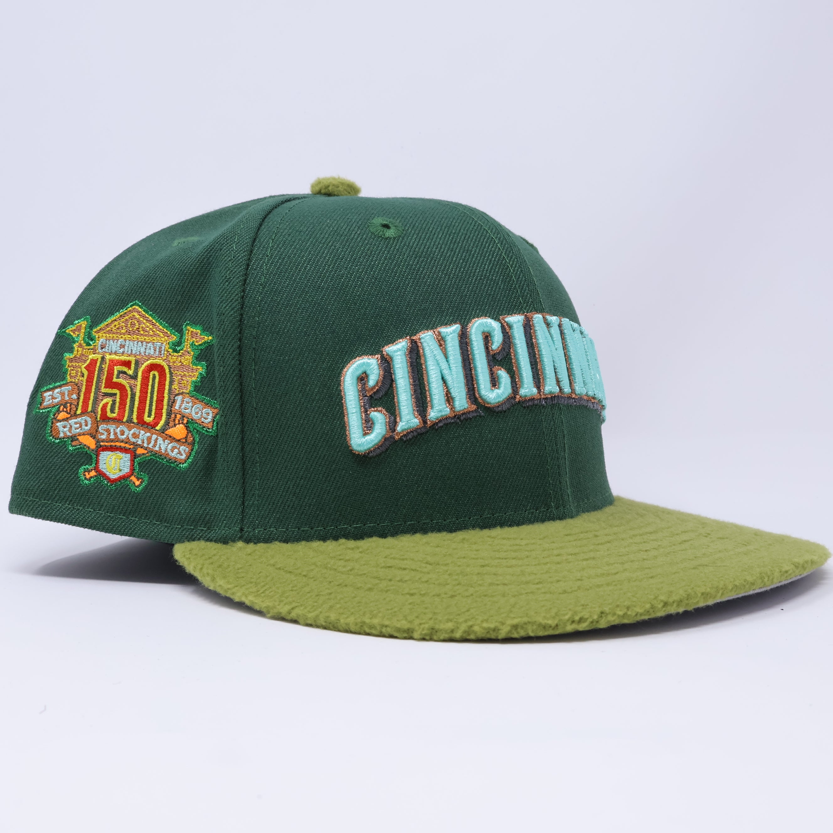 USED 1/8 Green Cincinnati Reds 150 Years 59fifty New Era Fitted Hat Cap