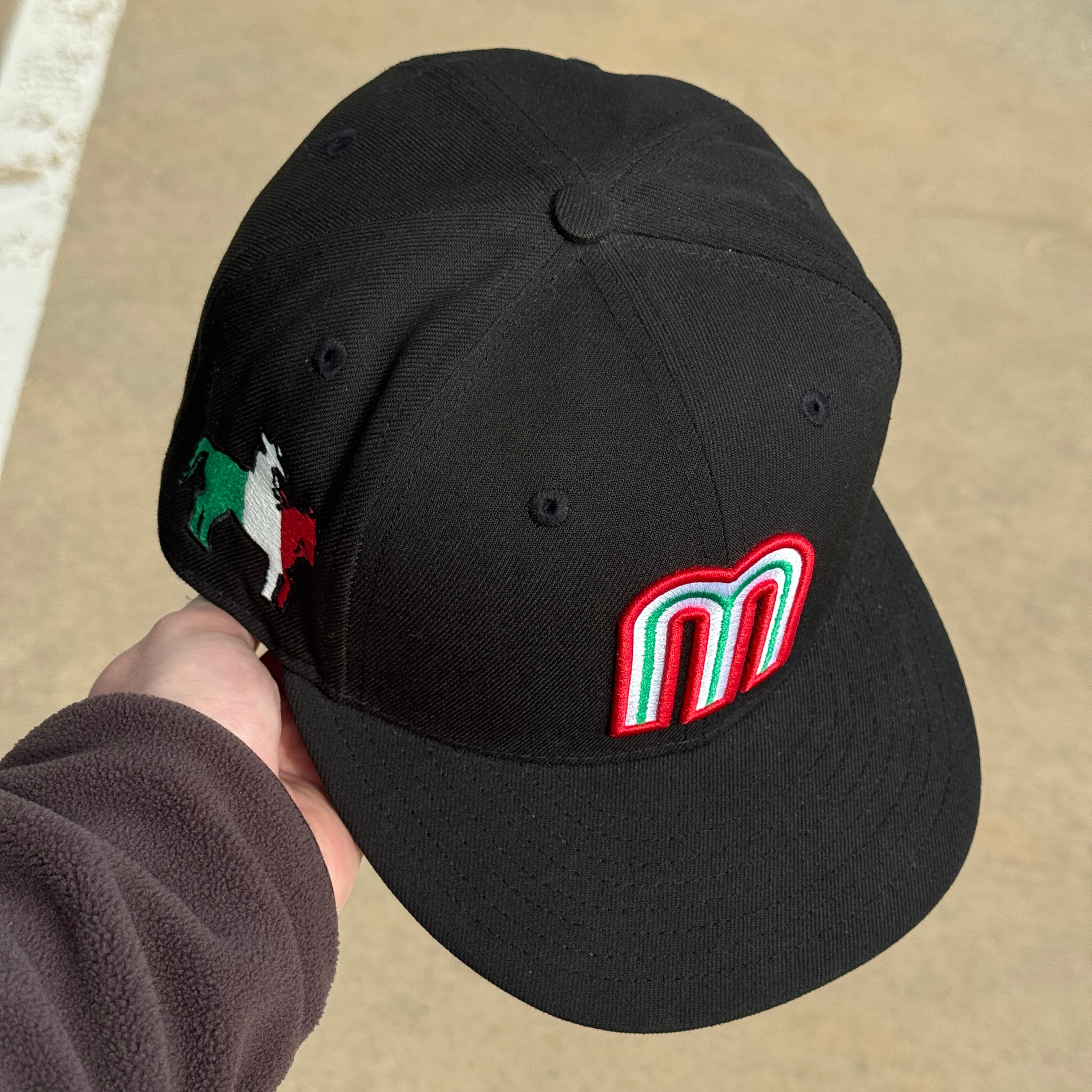 USED 1/2 Black Mexico WBC Man Riding Horse 59fifty New Era Fitted Hat Cap