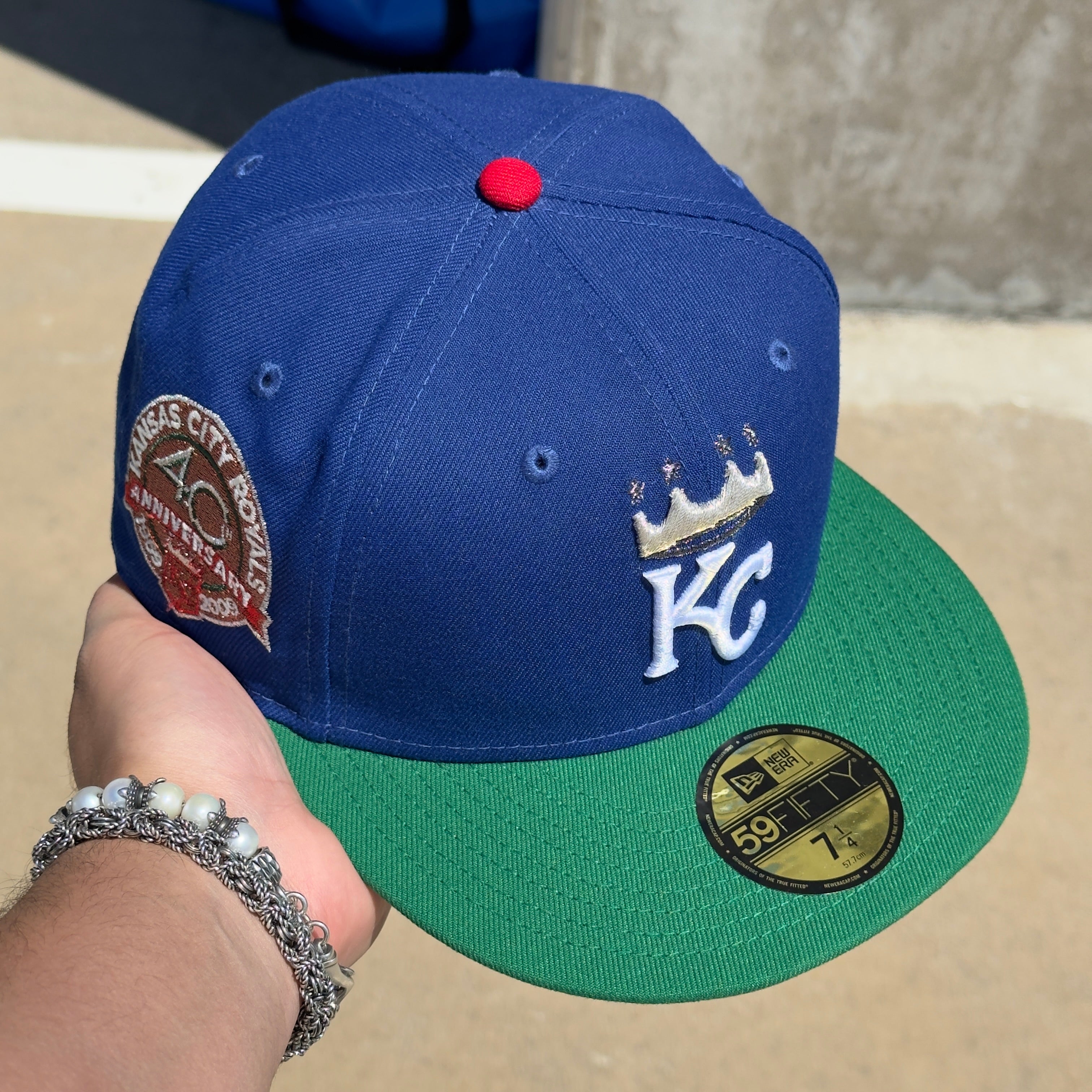 NEW 1/4 Blue Kansas City Royals 40th Anniversary Right 59fifty New Era Fitted Hat Cap