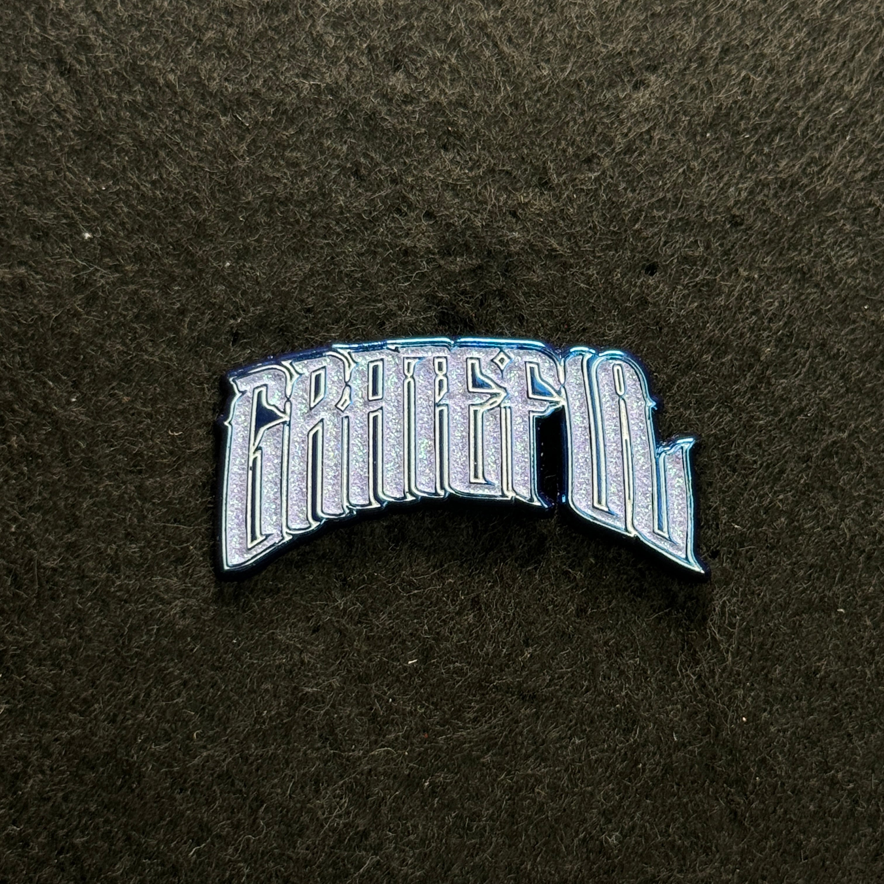 GRATEFUL Blue Script Pin