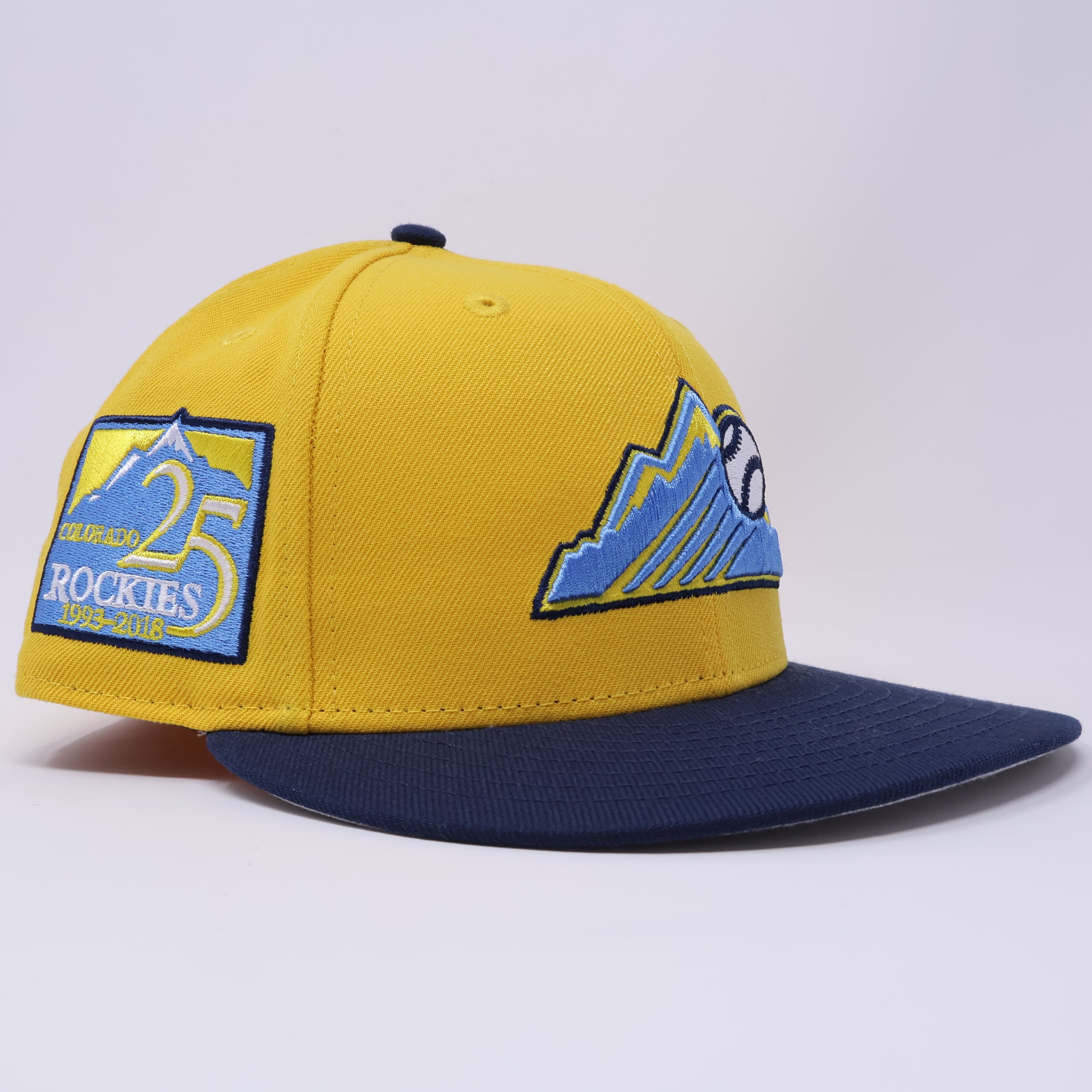 USED 1/8 Yellow Colorado Rockies 25th Anniversary 59fifty New Era Fitted Hat Cap