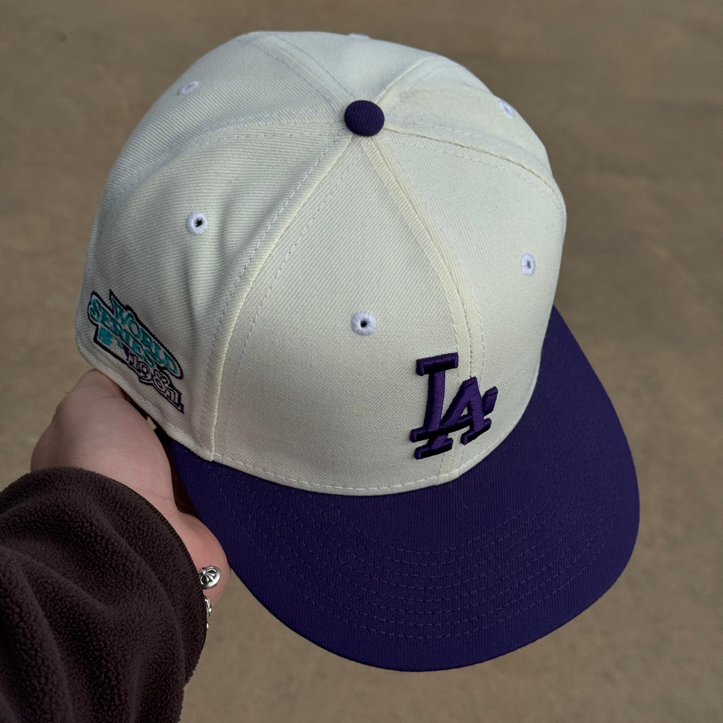 USED 1/2 Chrome Los Angeles Dodgers 1981 World Series 59fifty New Era Fitted Hat Cap