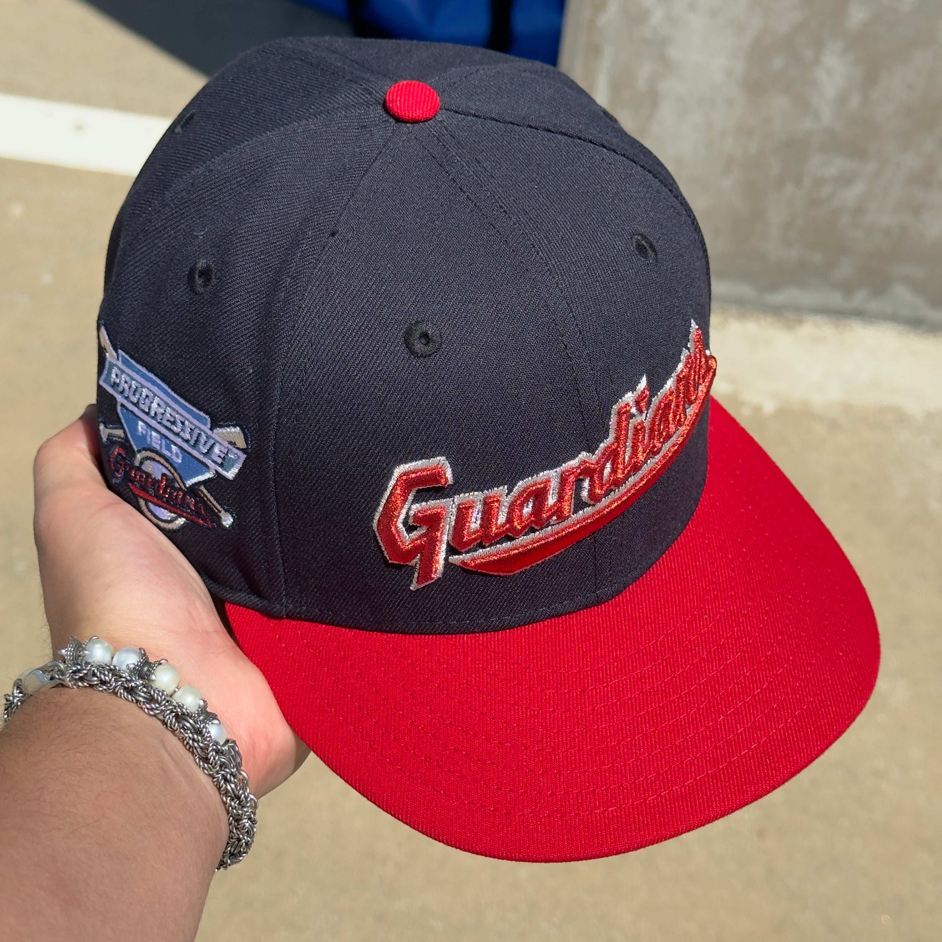 5/8 USED Navy Cleveland Guardians Indians Progressive 59fifty New Era Fitted Hat Cap